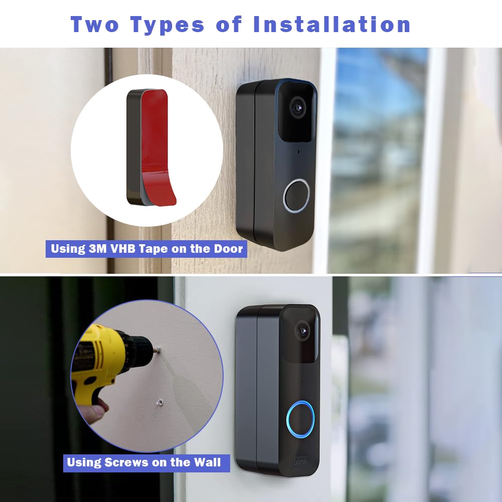 Blink Doorbell Mount, Adjustable (15 To 45 Degrees) Corner Mount, No Drill Mounting Bracket For Blink Doorbell Camera, Wide Viewing Angle Mount, Black