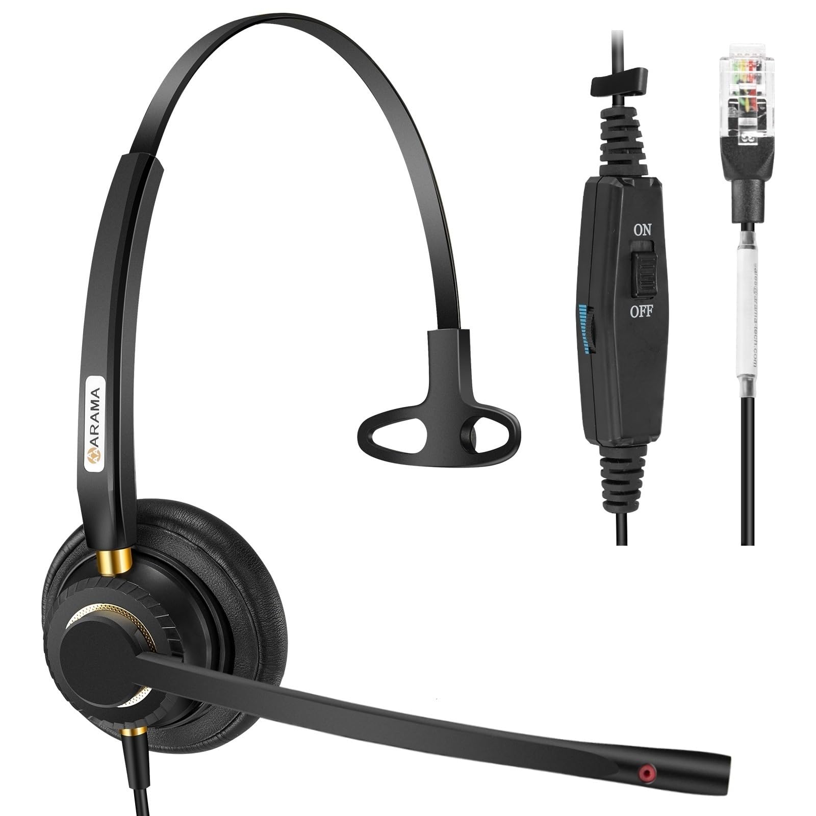 Arama Corded Telephone Headset Mono W/Noise Canceling Mic Compatible With Shoretel Plantronics Polycom Zultys Toshiba Nec Aspire