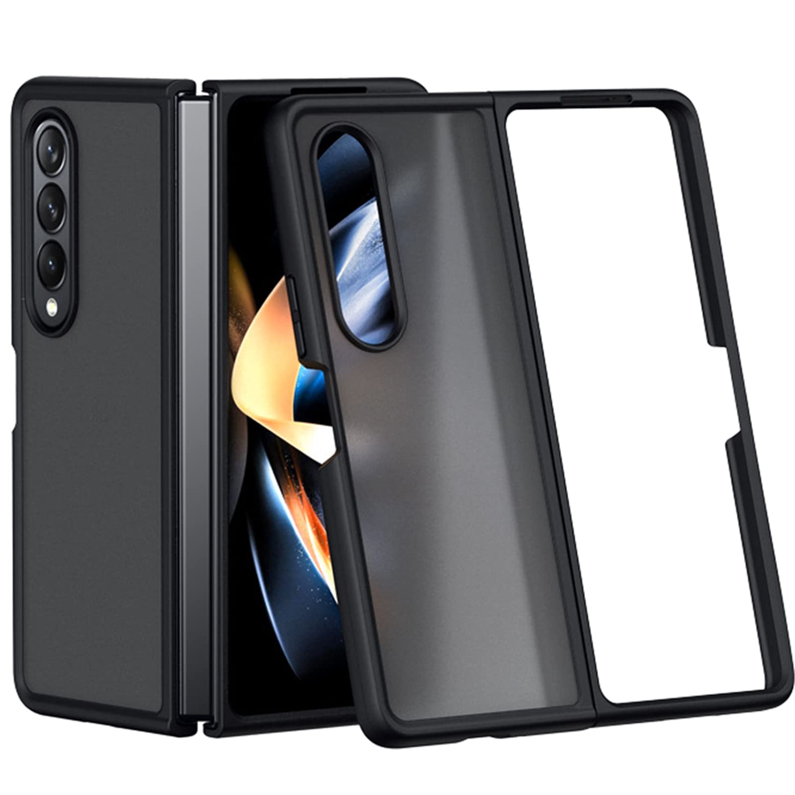 Miimall Compatible For Samsung Galaxy Z Fold 4 Case, Translucent Matte Hard Pc Back Cover With Hybrid Soft Tpu Edge Bumper Shock