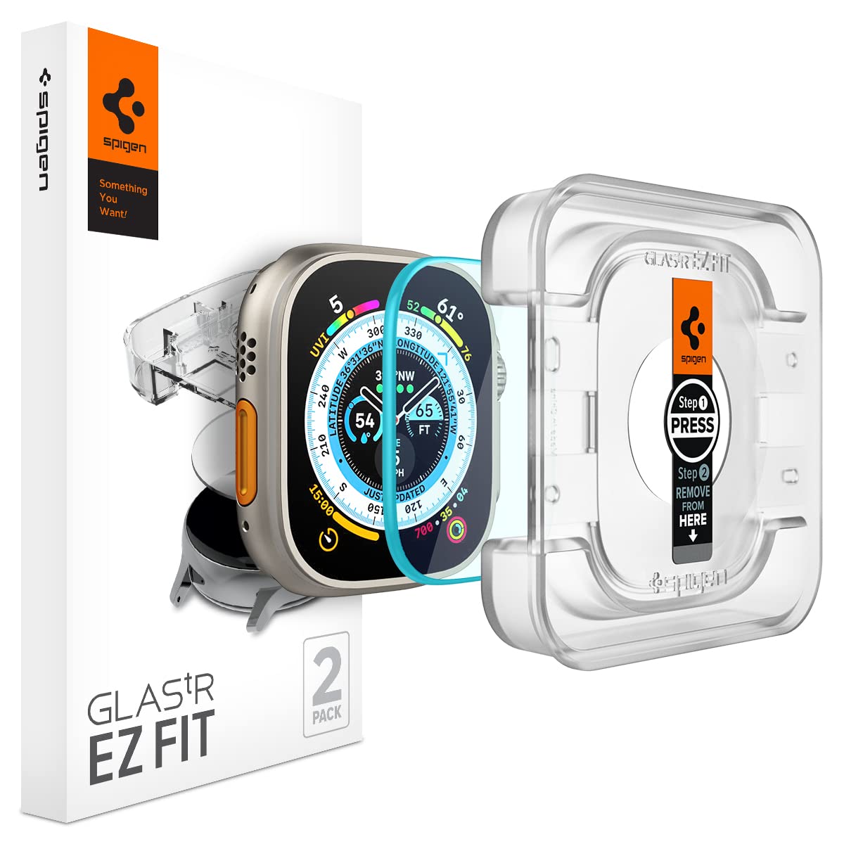 Spigen Tempered Glass Screen Protector Glastr Ez Fit] Designed For Apple Watch Ultra 2 (49Mm)  Apple Watch Ultra (49Mm)   2 Pack