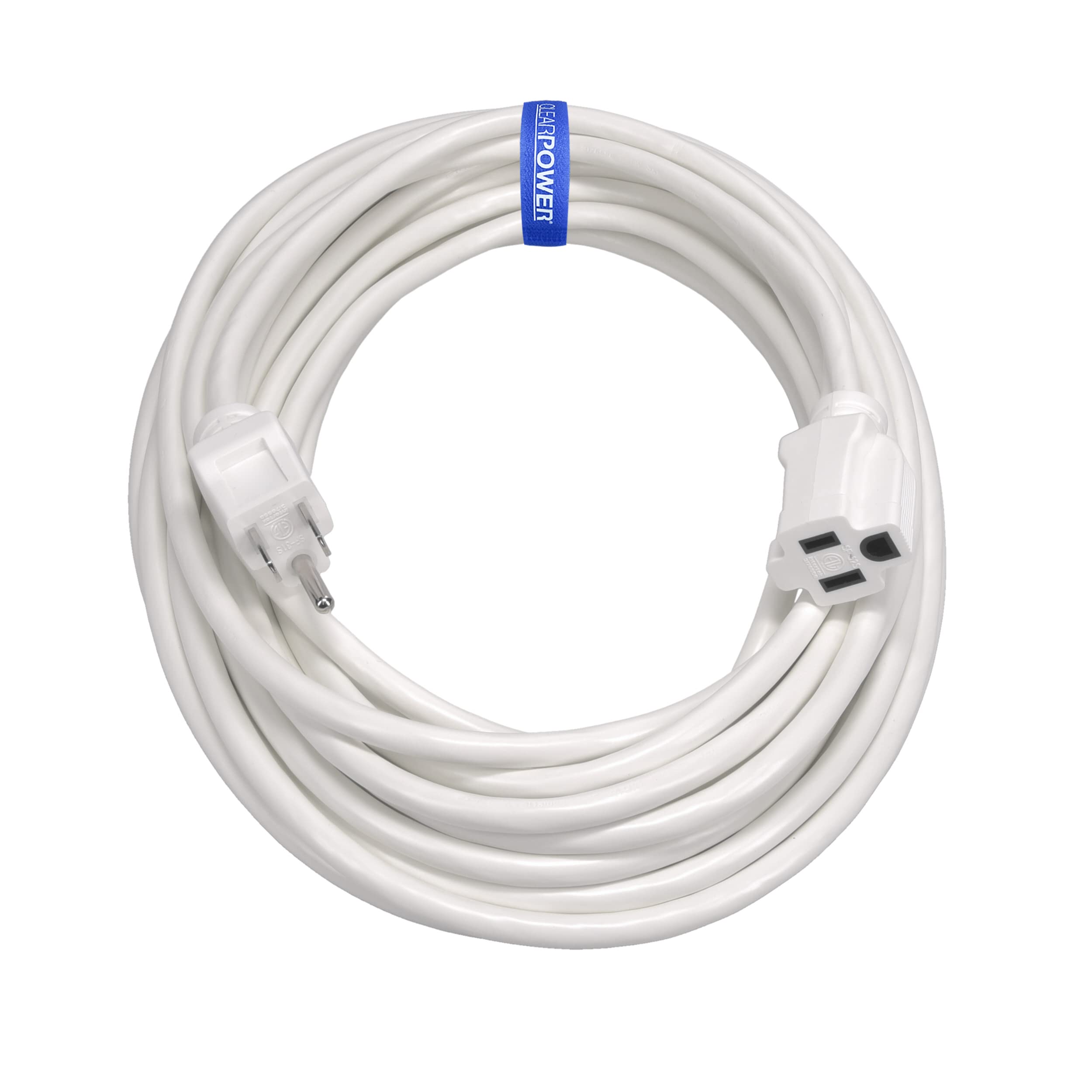 Clear Power 35 Ft Indoor/Outdoor Extension Cord 16/3 Sjtw, White, Water & Weather Resistant, Flame Retardant, 3 Prong Grounded Plug, Cp10207