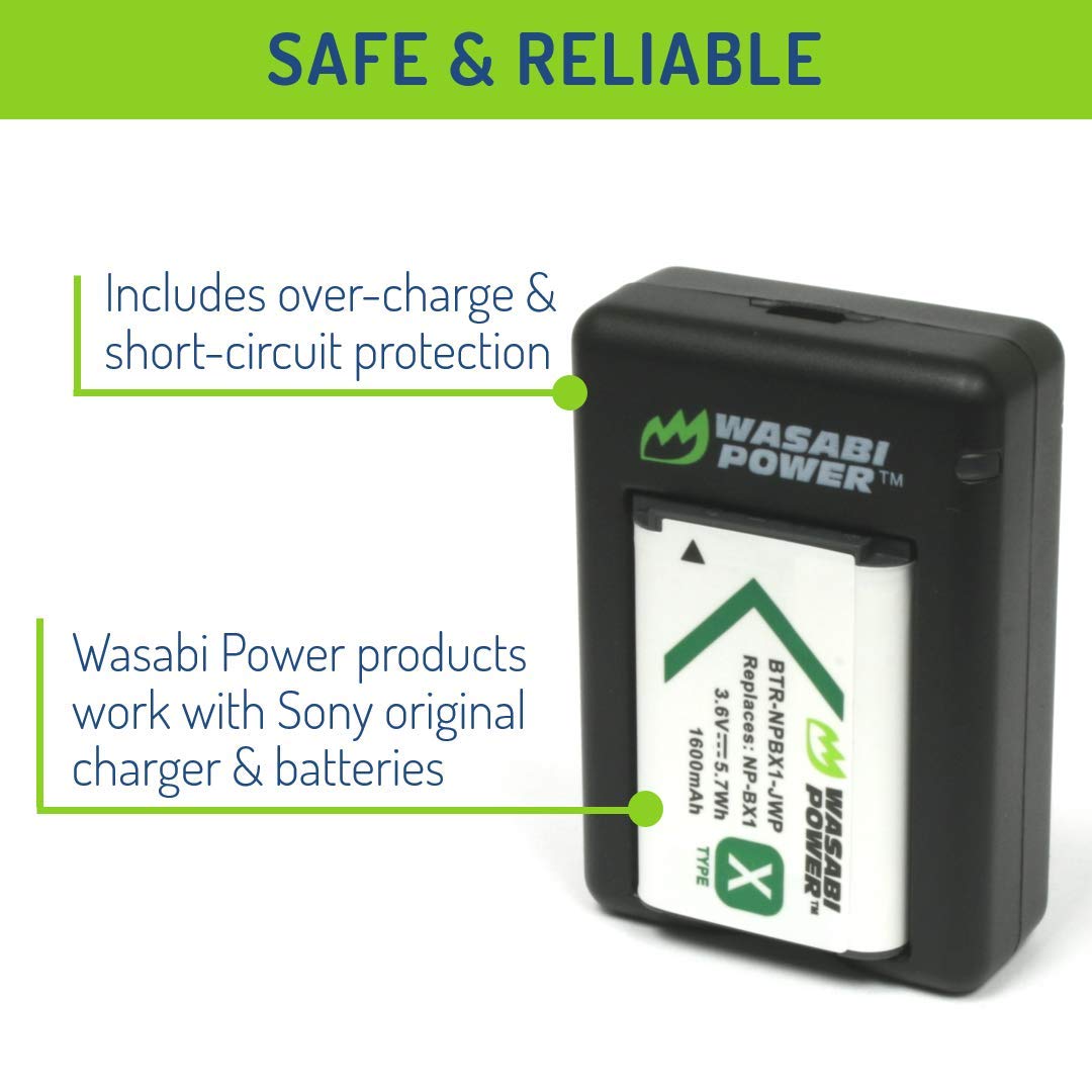 Wasabi Power NP BX1 Battery (2 Pack) and Dual USB Charger for Sony NP BX1/M8, ZV 1, ZV 1 II, Cyber Shot DSC HX95, HX99, HX350, RX1, RX1R II, RX100 (II/III/IV/V/VA/VI/VII), FDR X3000, AS300, and More