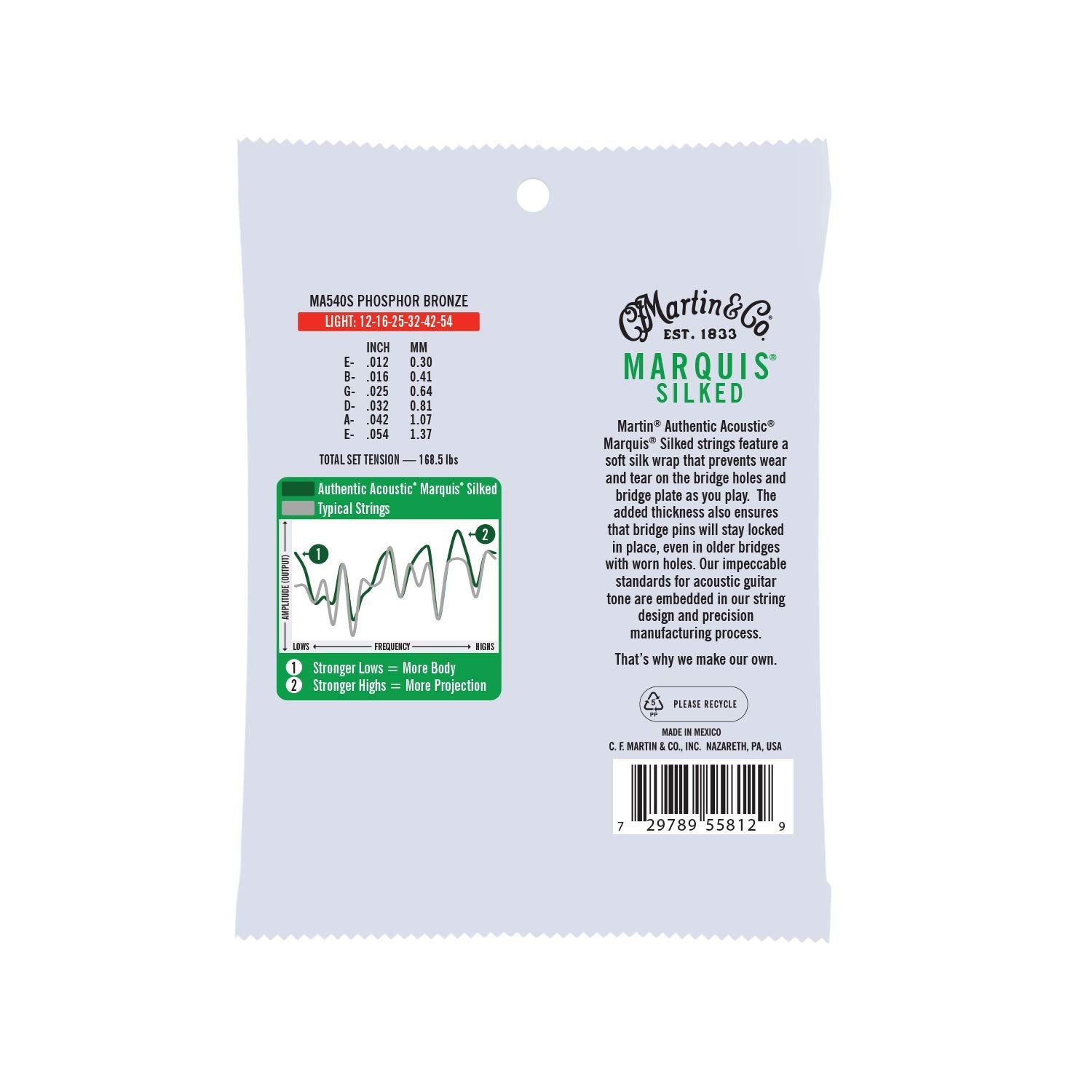 Martin Authentic Acoustic Marquis Silked Guitar Strings - Phosphor Bronze, Light Gauge | Warm, Balanced Tone With Bridge Protect