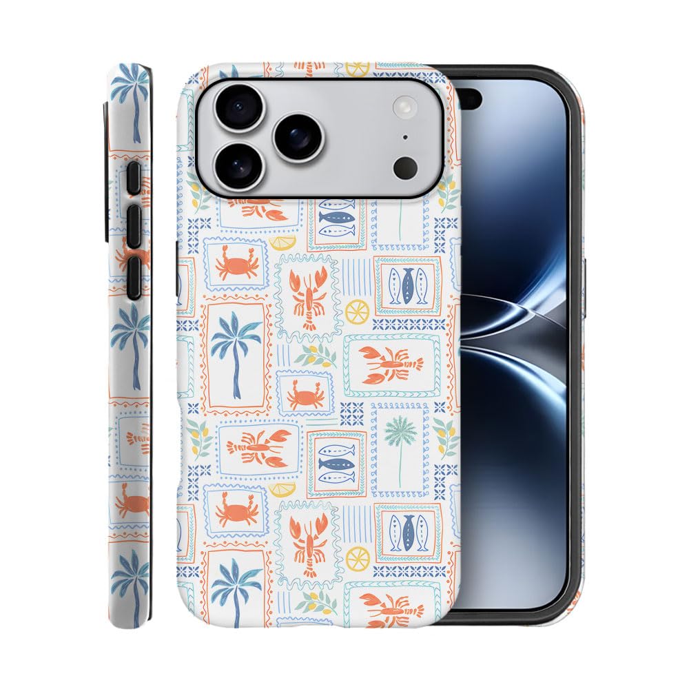 Case for iPhone 17 Pro Max,Fits Frosted Case Design for Girl Women,Coastal Fish Summer Cute Stamp