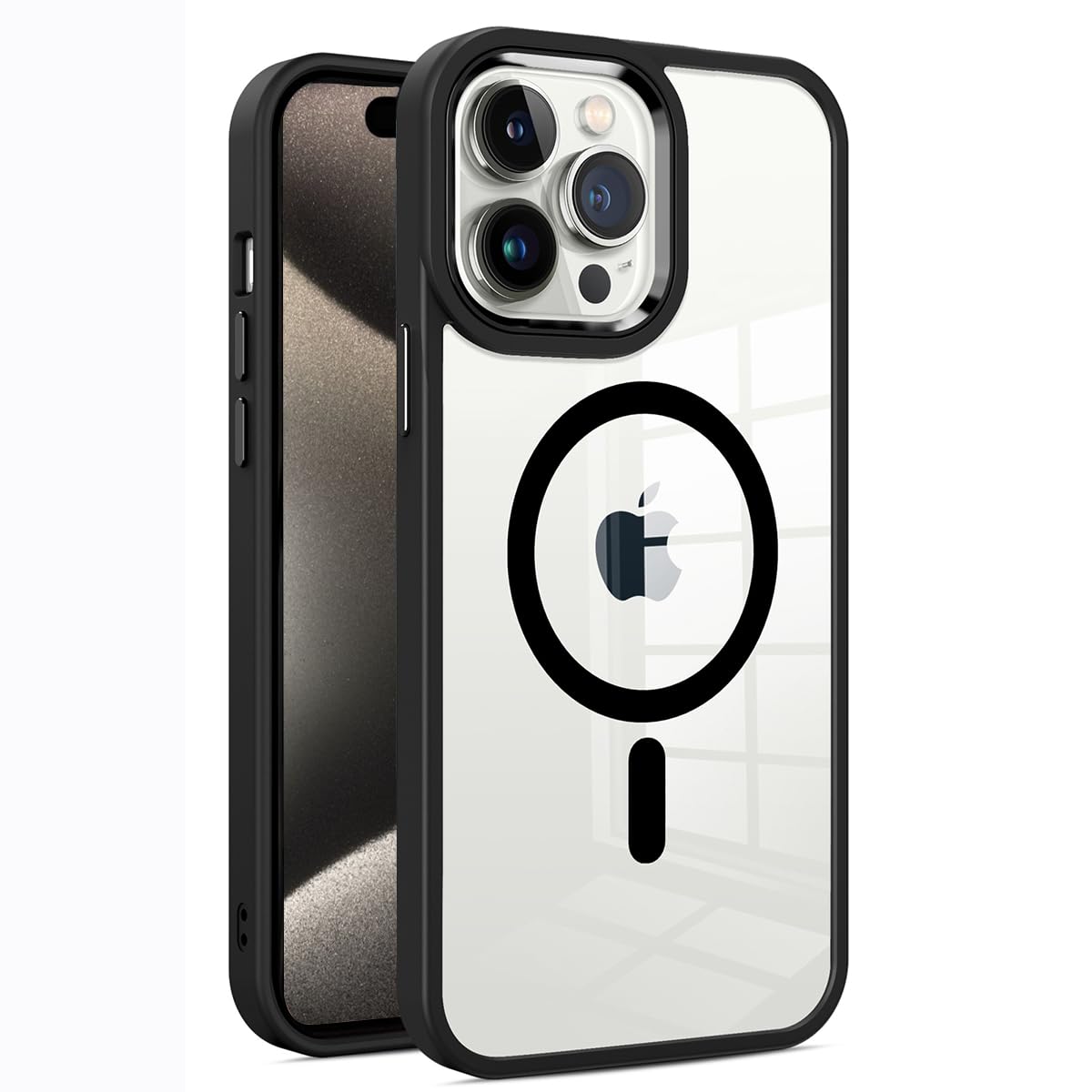 Pinlisheng Magnetic For Iphone 15 Pro Max Case,Compatible With Magsafe, Military Grade Drop Tested, Shockproof Clear Hard Back S