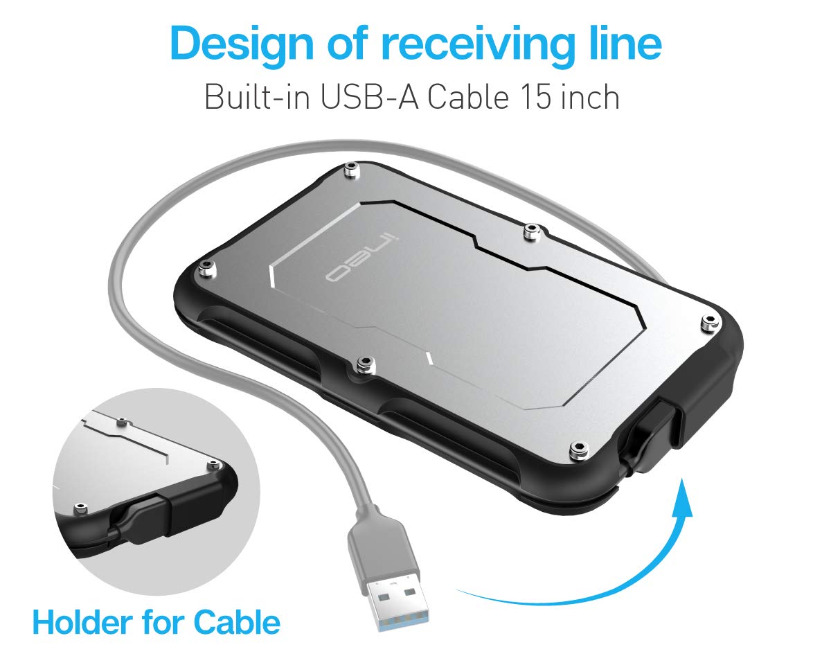 Ineo 2.5' Usb 3.0 Type A Rugged Waterproof & Shockproof External Hard Drive Enclosure For 9.5Mm & 7Mm Sata Hdd/Ssd [T2580]