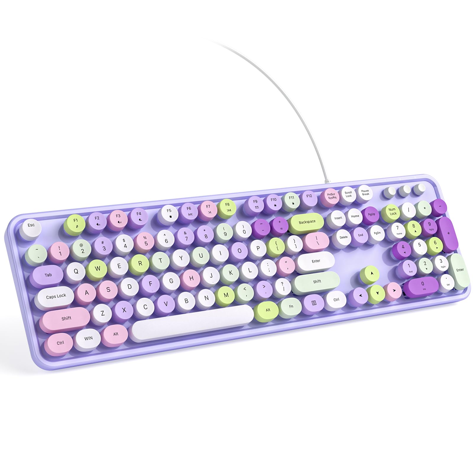 Knowsqt Wired Computer Keyboard   Purple Colorful Full Size Round Keycaps Typewriter Keyboards For Windows, Laptop, Pc, Desktop,
