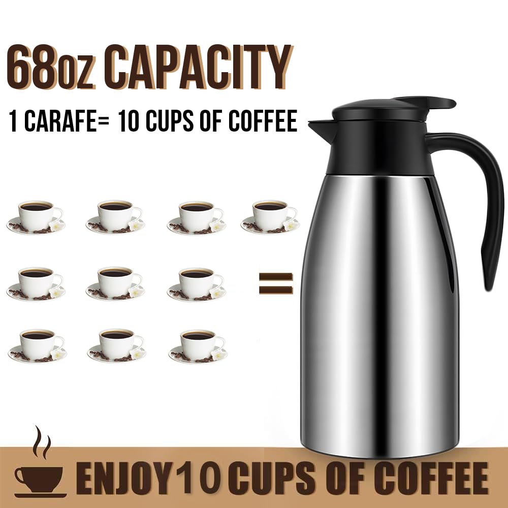 Gearroot 2Pcs 68Oz Thermal Coffee Carafe, Insulated Coffee Carafes For Keeping Hot, Thermos For Hot Drinks Coffee Thermos For Ke