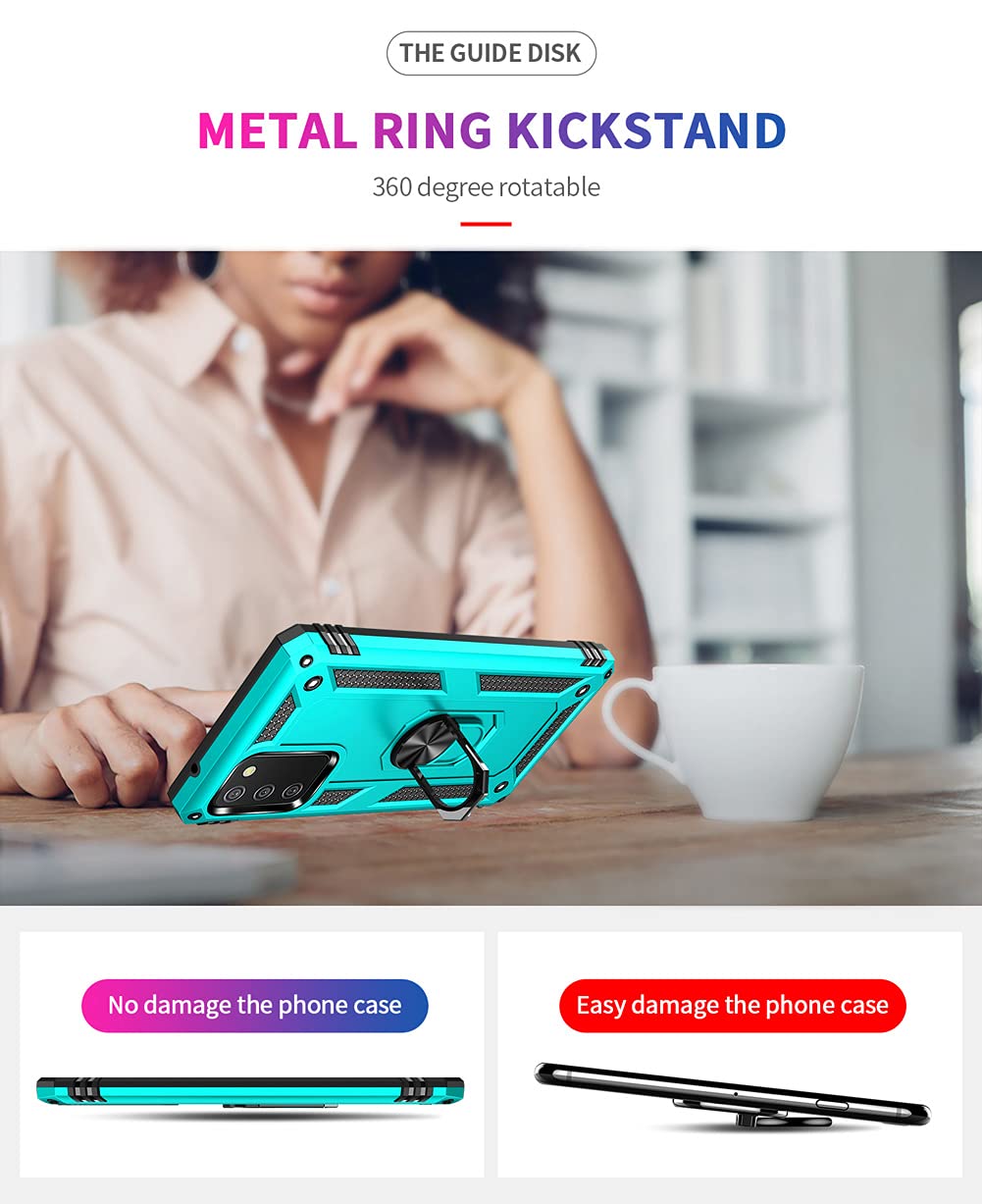 Androgate For Samsung A02S Case, Galaxy A02S Case With Hd Screen Protector, Military Grade Ring Kickstand Holder Car Mount 15Ft