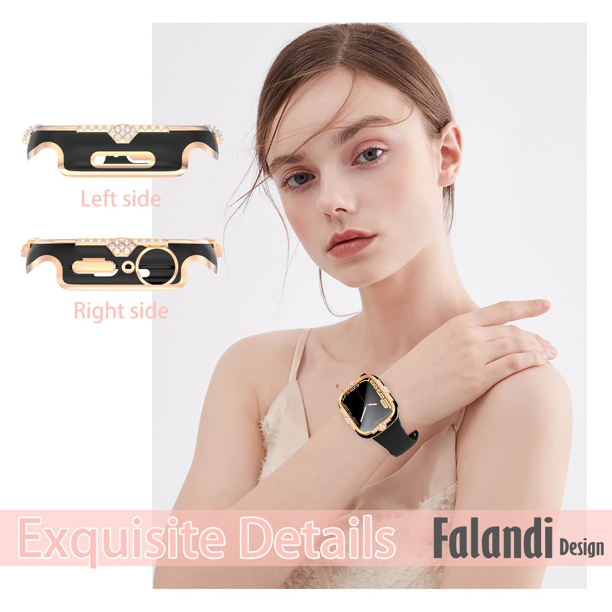 Falandi 45Mm Compatible With Apple Watch Case Series 8/7/6/5/4 Rhinestones With Built In Glass Screen Protector 40/44/41/45Mm Bu