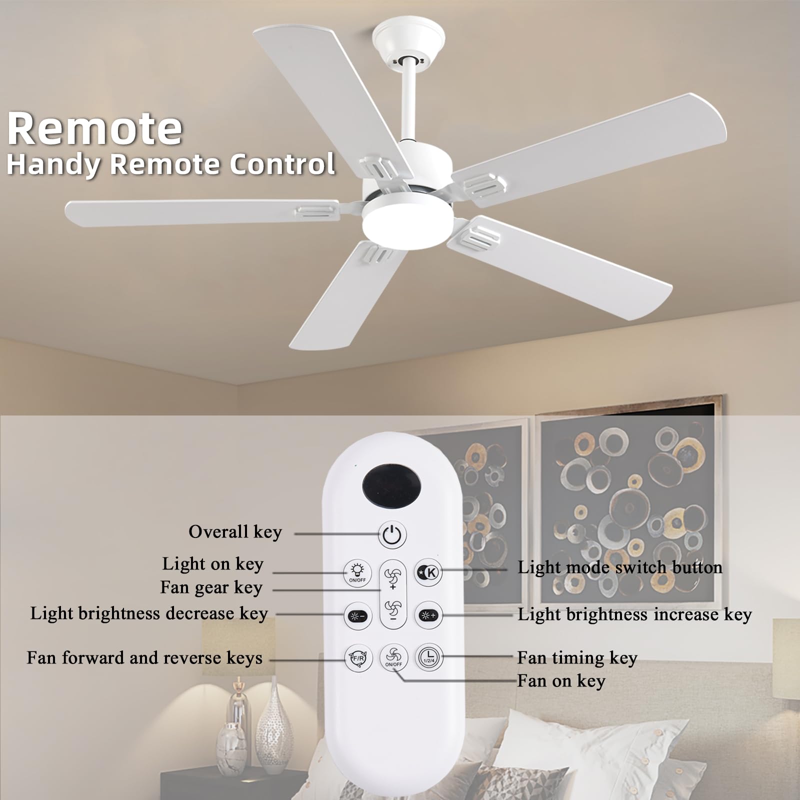 Fumltp 56Inch Modern White Ceiling Fans With Lights And Remote/App Control, Dimmable Led, Reversible Dc Motor, Noiseless, 6 Spee