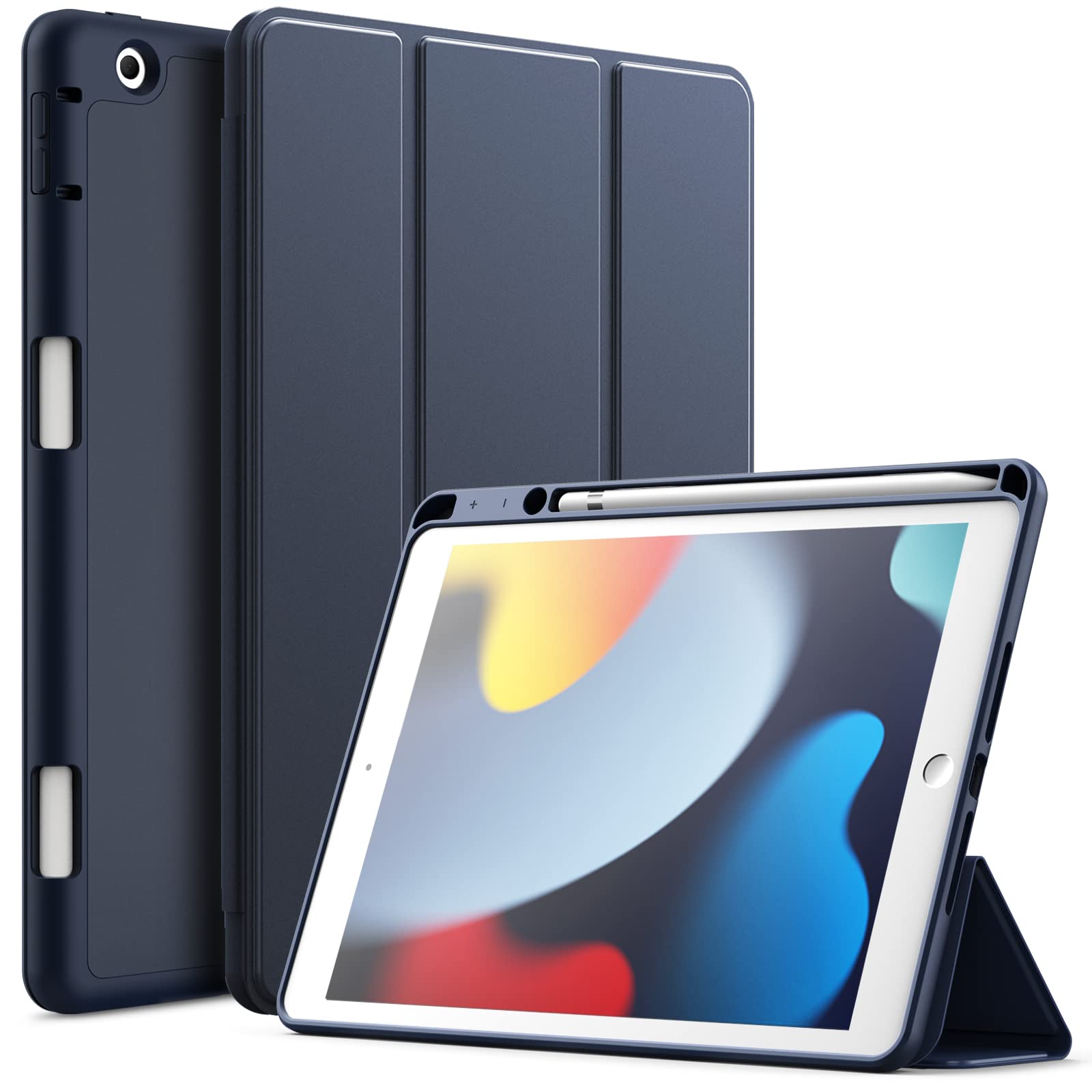 Jetech Case For Ipad 10.2 Inch 2021/2020/2019 (9Th/8Th/7Th) Model With Pencil Holder, Slim Tablet Cover With Soft Tpu Back, Auto