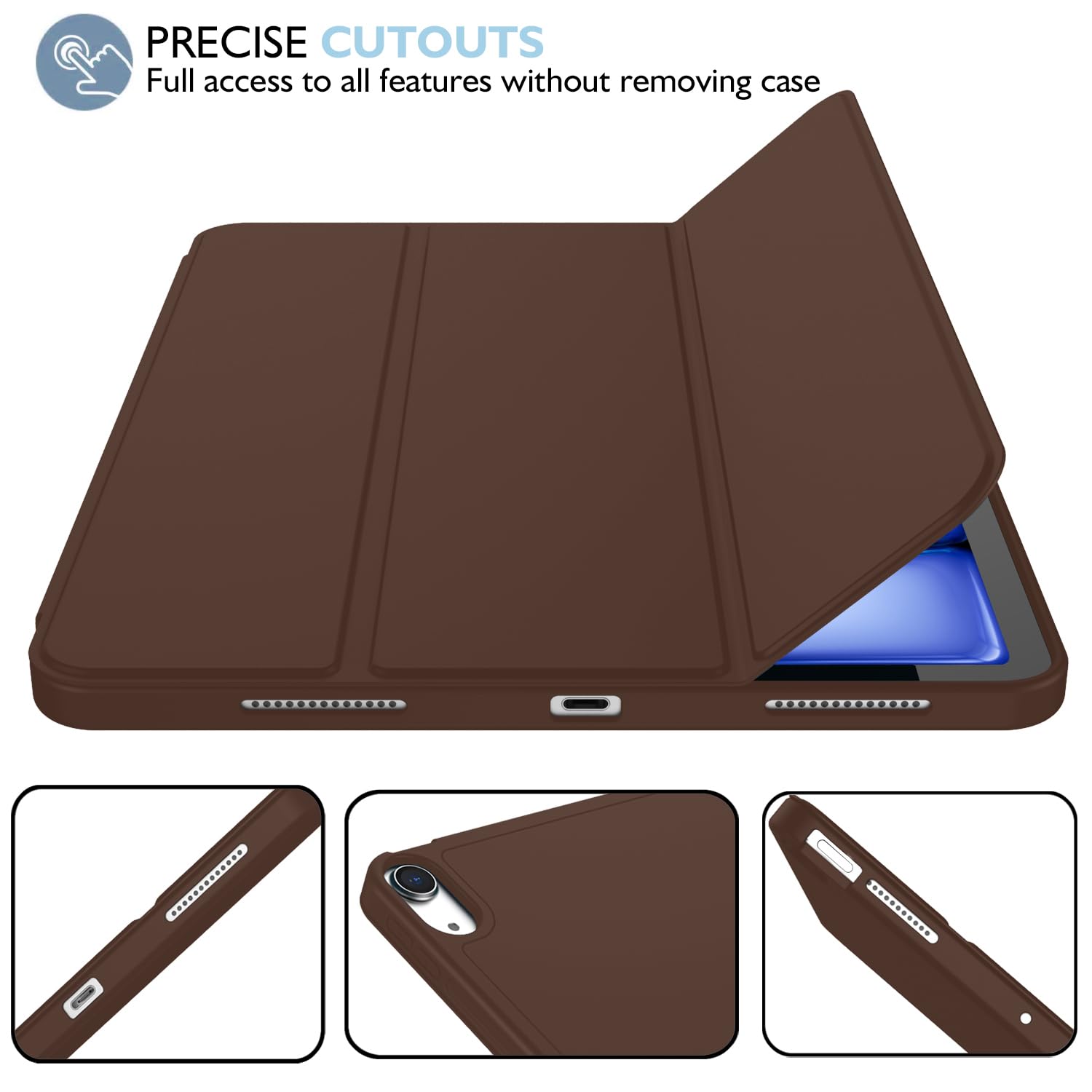 Imieet Ipad Air 11 Inch Case 2024 (6Th Generation), Ipad Air 5Th Generation Case 2022/4Th Generation Case 2020 10.9 Inch With Pencil Holder, Trifold Stand Smart Case (Chocolate)