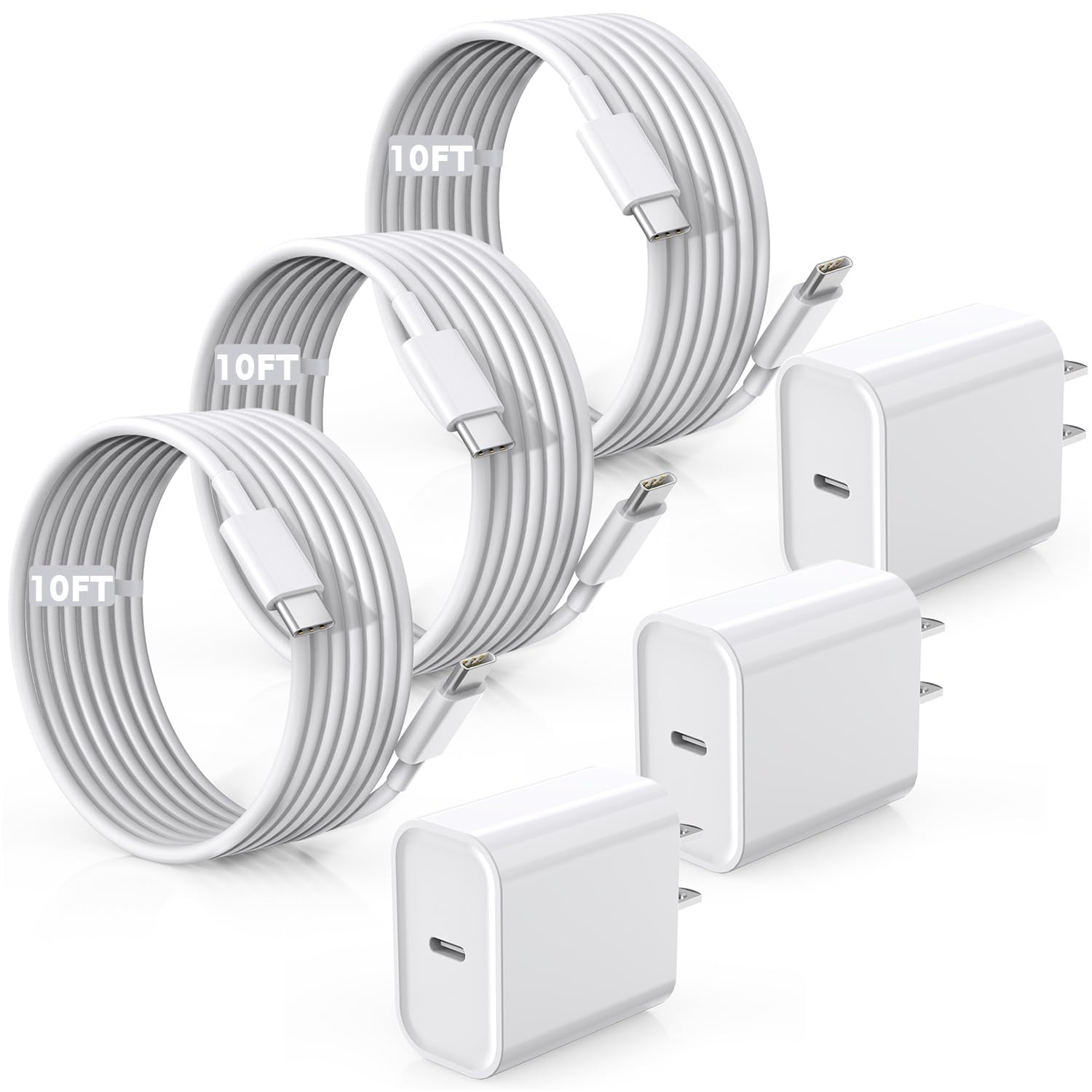 Fast Charger for iPhone 17/16/15 Charger,10FT Extra Long Fast Charging 3Pack Block USB-C to USB C Fast Charging Cable Cord for i