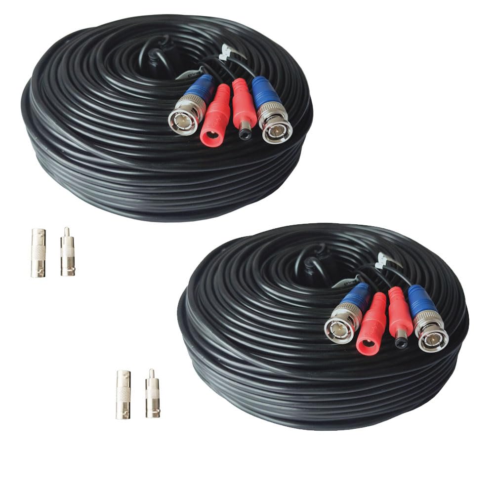 Yuarisx 2 Pack 200ft AllinOne Video Power Cables, Security Camera Cable BNC Extension Surveillance Wire Cord for CCTV Security