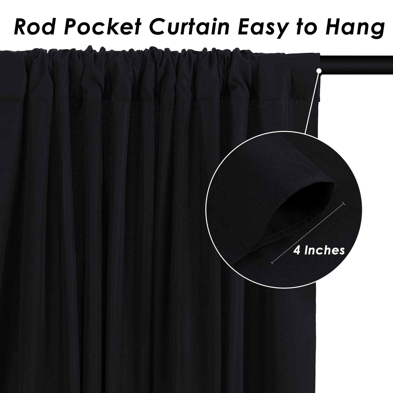 Black Backdrop Curtains 30Ft X 10Ft: Polyester Photo Backdrop Drapes   6 Panels 5X10Ft For Halloween Party Stage Birthday Backgr