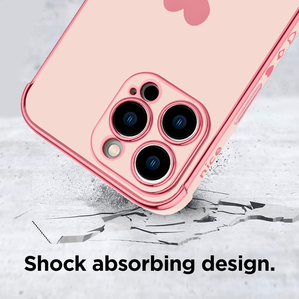 Kanghar Compatible With Iphone 14 Pro Max Case For Women Girl, Love Heart Luxury Electroplated Plating Edge With Wrist Strap Sof