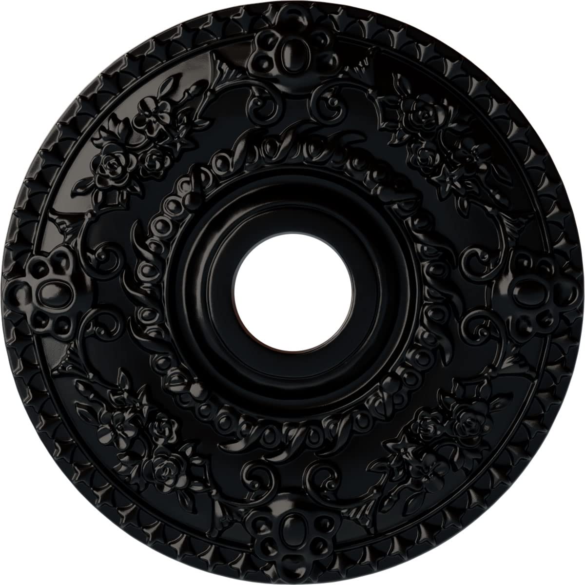Ekena Millwork CM18ROBLF Rose Ceiling Medallion, 18 OD x 3 1/2 ID x 1 1/2 P, Jet Black