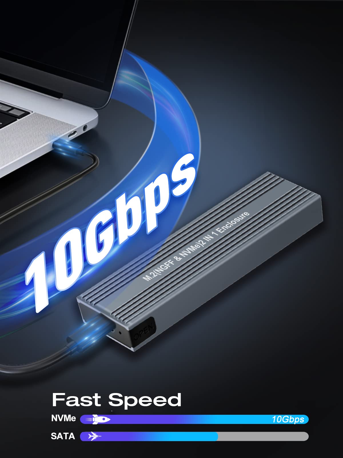 M.2 Nvme Sata Ssd Enclosure Adapter ,V Vcom Tool Free Usb 3.2 Gen 2 10Gbps Nvme Pci E 6Gbps Sata M Key / B+M Key Solid State Dri