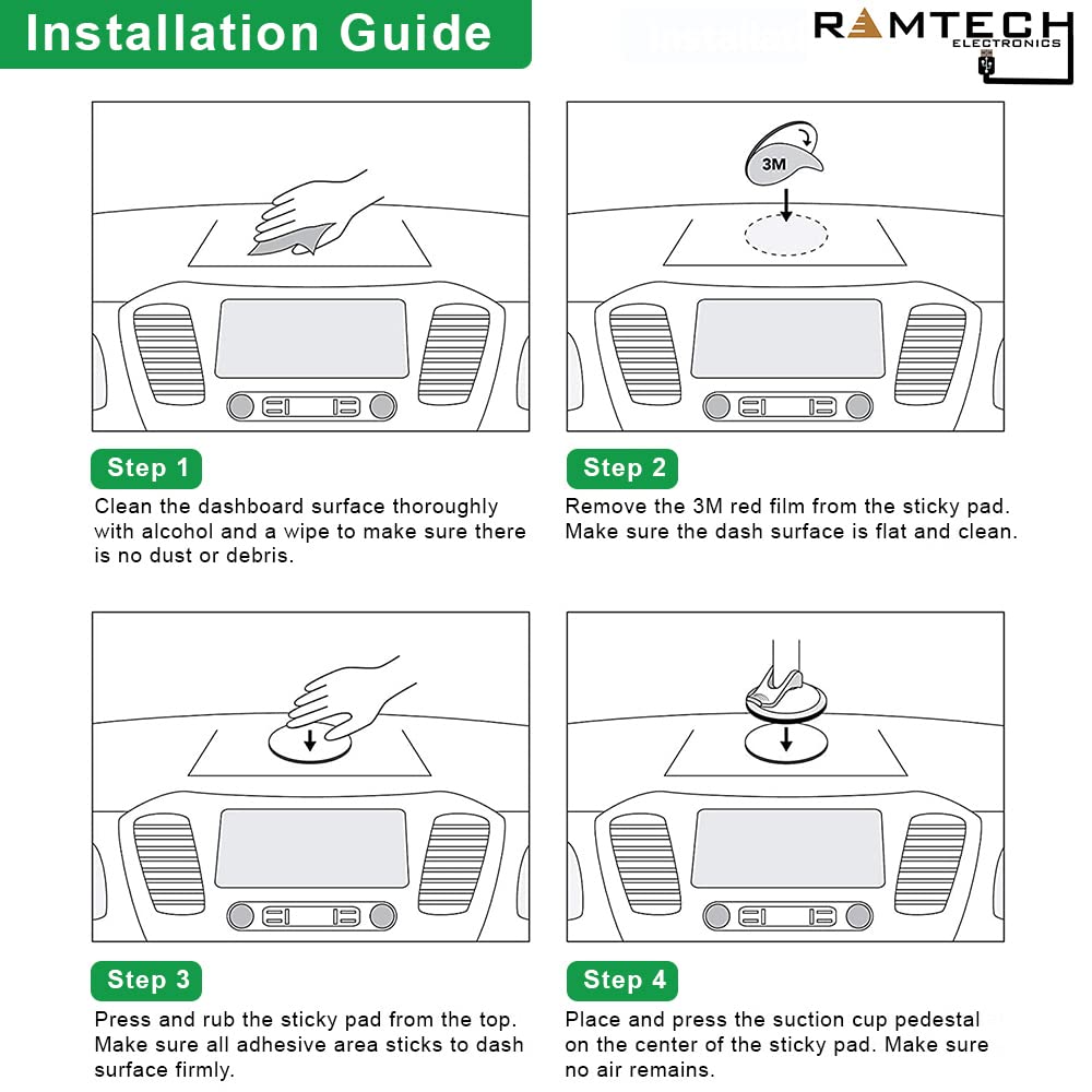 Ramtech 90Mm Dashboard 3M Adhesive Pad Mounting Disk For Gps Suction Cup Mount, Compatible With Rand Mcnally Overdryve 7 7C Conn