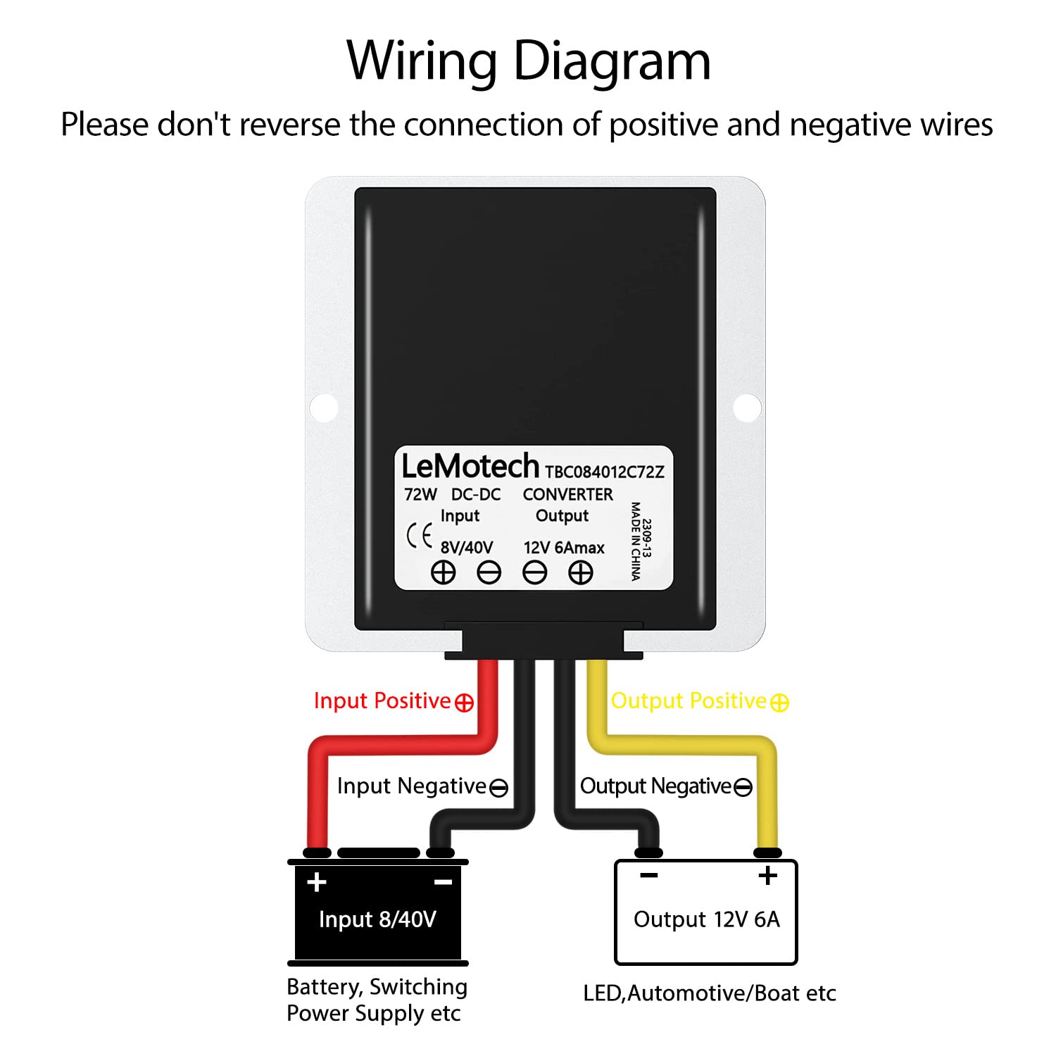 Lemotech Dc 8 40V To 12V Converter 6A 72W Step Down Converter Voltage Reducer Ip68 Waterproof Transformer For Golf Cart Truck Bo