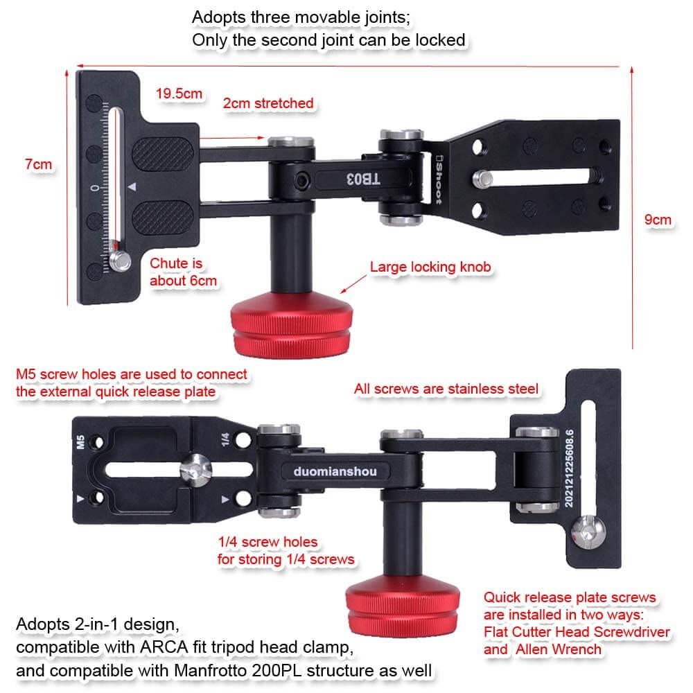 Ishoot Foldable Long Focus Lens Support, Portable Telephoto Lens Bracket, Zoom Lens Stand, 2 In1 Camera Quick Release Plate Comp