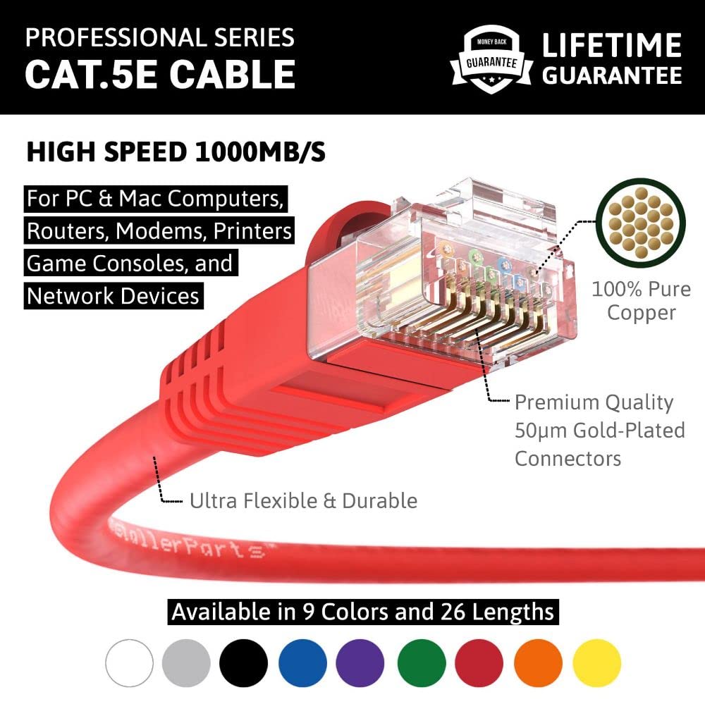 Installerparts (10 Pack Ethernet Cable Cat5E Cable Utp Booted 1 Ft   Red   Professional Series   1Gigabit/Sec Network/Internet C