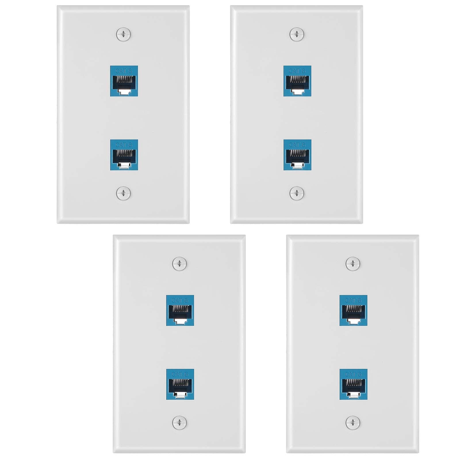 4 Pieces 2 Port Ethernet Wall Plate, Rj45 Cat6 Female To Female Jack Inline Coupler Faceplates (Blue)