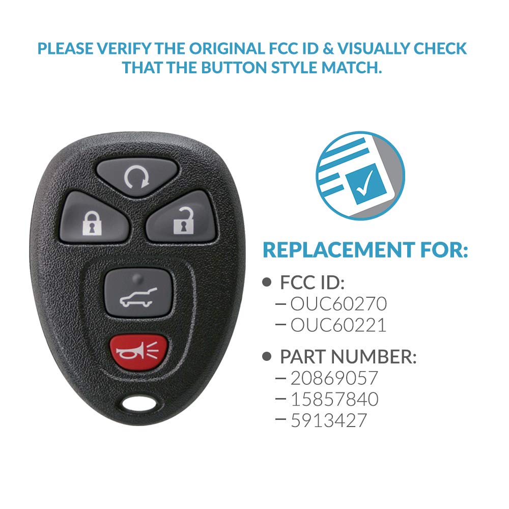 Keyless2Go Replacement For New Keyless Entry 5 Button Remote Start Car Key Fob For Select Cadillac Chevrolet Buick Gmc & Saturn
