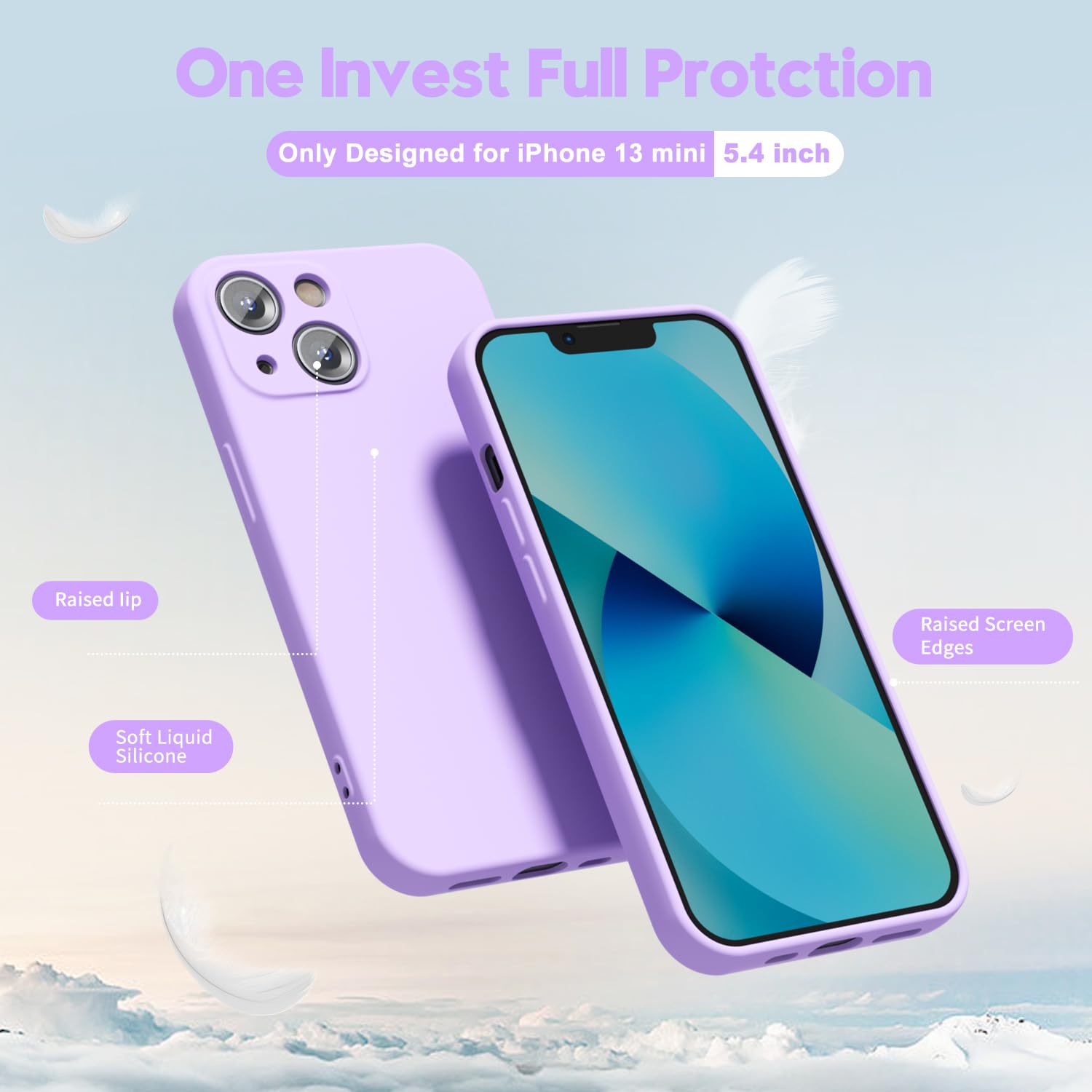 Oakxco For Iphone 13 Mini Phone Case Liquid Silicone, Cute Thin Slim Soft Rubber Tpu Plain Smooth Gel Cover For Women Girl Aesth