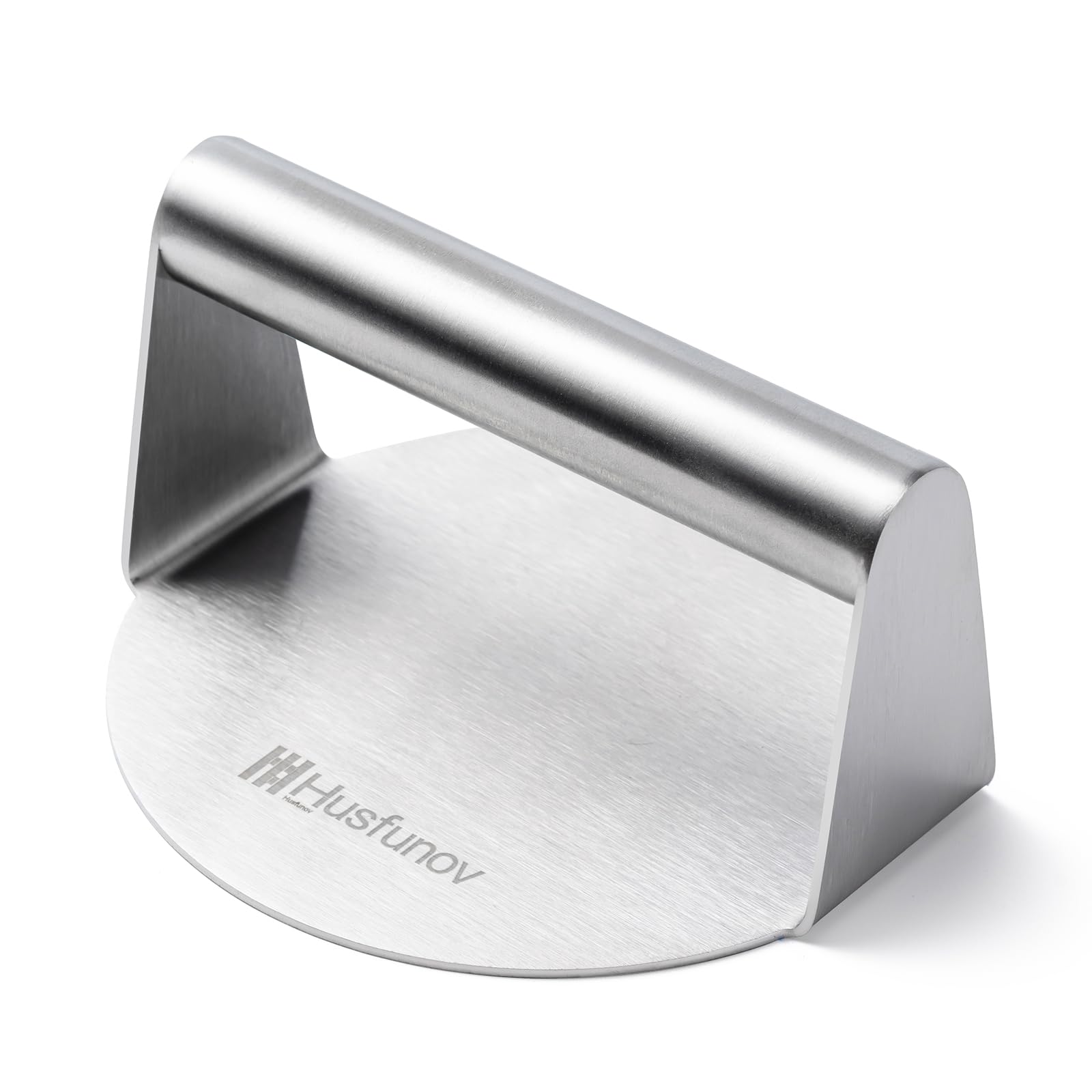 Husfunov Stainless Steel Burger Press, 5.5 Inch Round Smasher,Nonstick Smooth Hamburger Press,Flat Bottom Without Ridges, For C