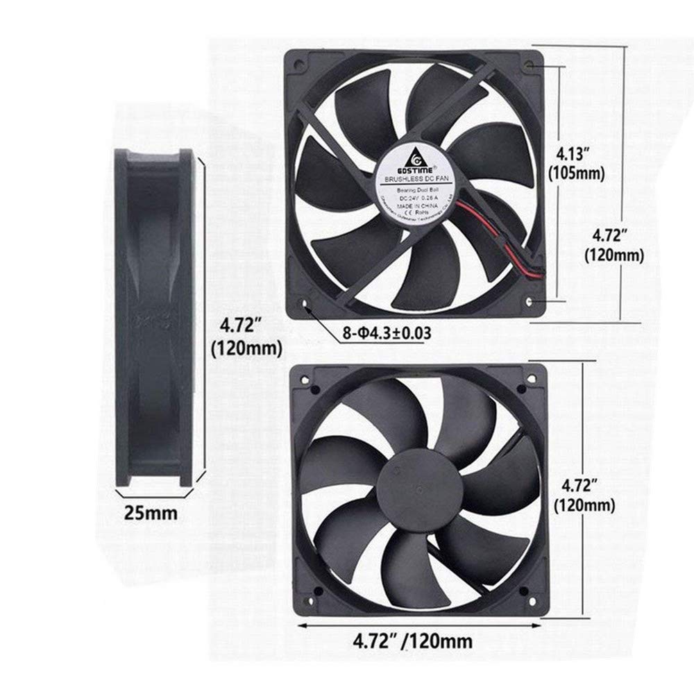 Aisibo Dc Cooling Fan Brushless Fan Computer Fan Case 5 Inch Ball Bearing Exhaust Fan 12025 120Mmx120Mm X25Mm (Dc12V 0.33A)