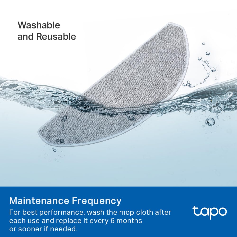 Tapo Washable Mop Cloth Replacement, Comes With Easy To Replace 5X Washable Mop Cloths, Compatible With Tapo Rv30 Max Plus, Tapo