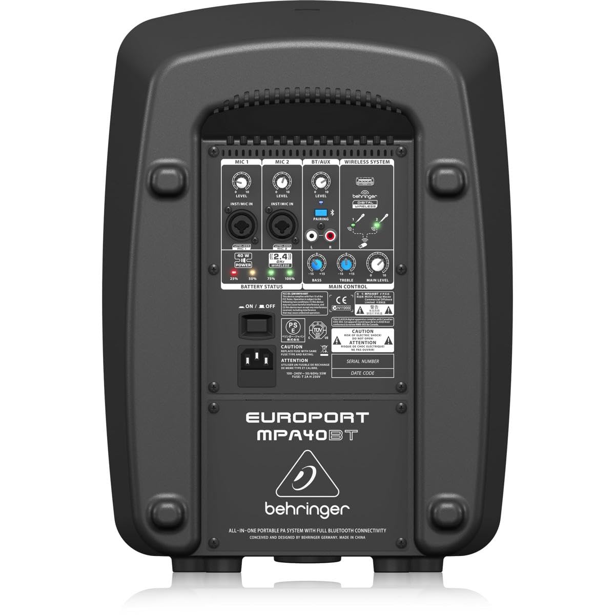 Behringer Europort Mpa40Bt All In One Portable 40 Watt Pa System With Bluetooth Connectivity And Battery Operation