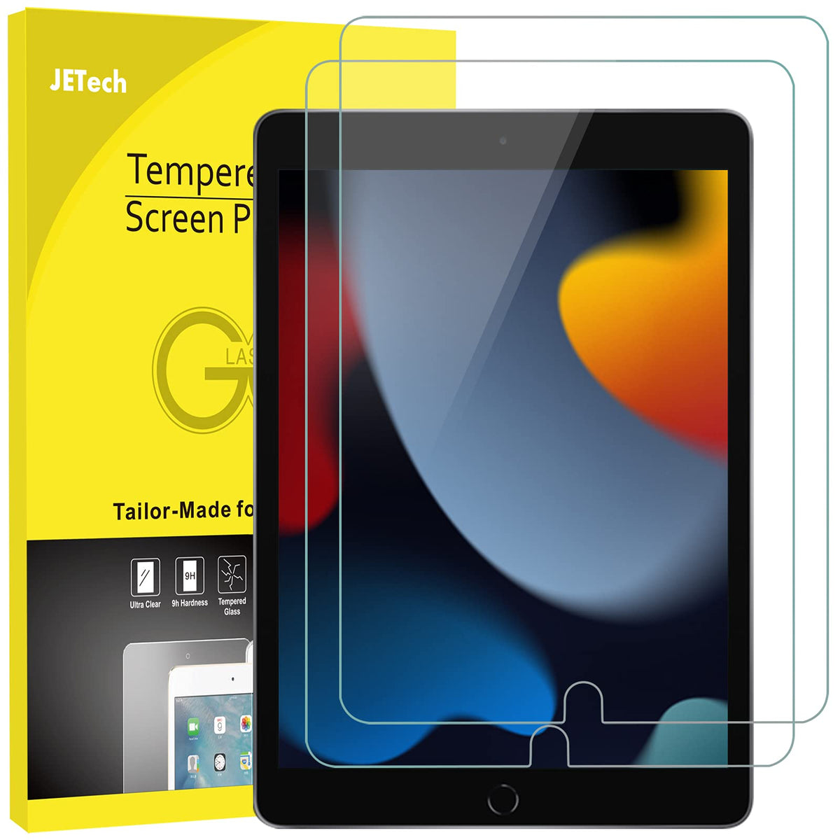 JETech Screen Protector for iPad (10.2-Inch, 2021/2020/2019 Model, 9/8/7 Generation), Tempered Glass Film, 2-Pack