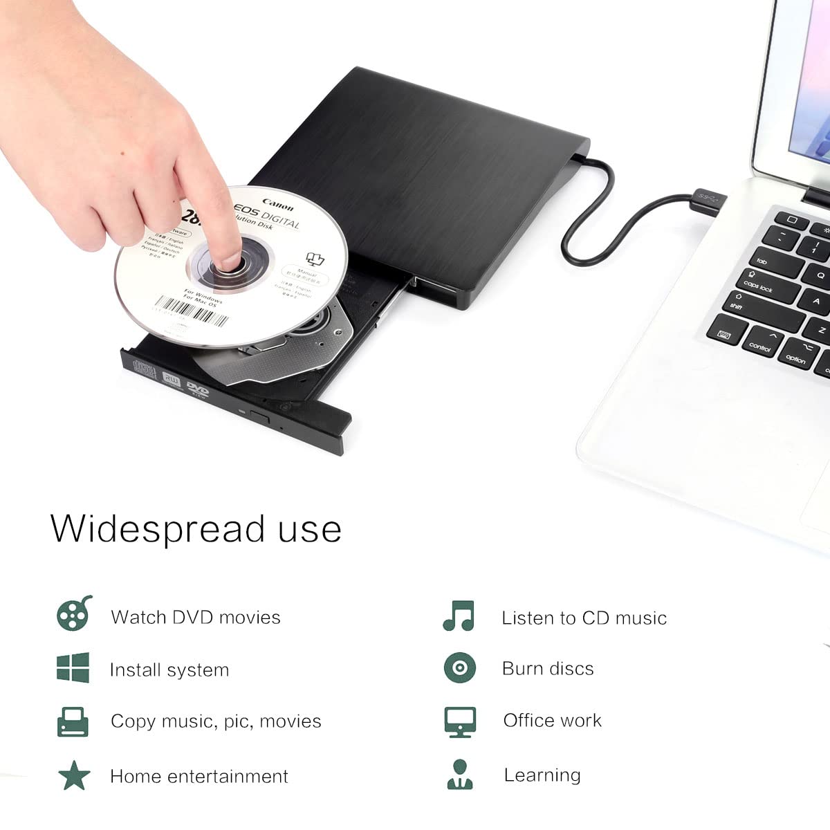 Intendvision External Cd Dvd Drive Usb 3.0 Portable Fits For Dvd R Dvd Rw Dvd+R Dvd+Rw Dvd Rom, Dvd Player, Cd Burner Black For