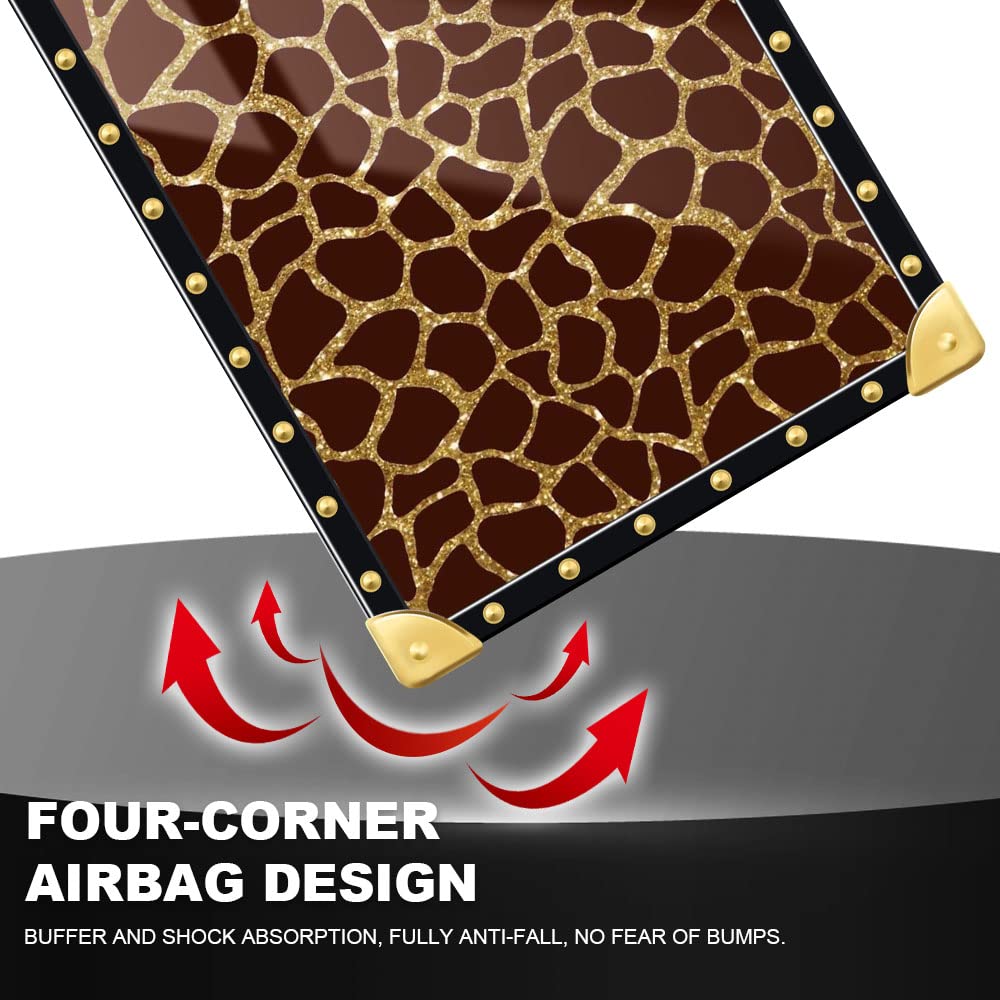 Pinsheng Phone Case Compatible iPhone 14 Pro Max Square Shockproof TPU Metal Giraffe Pattern