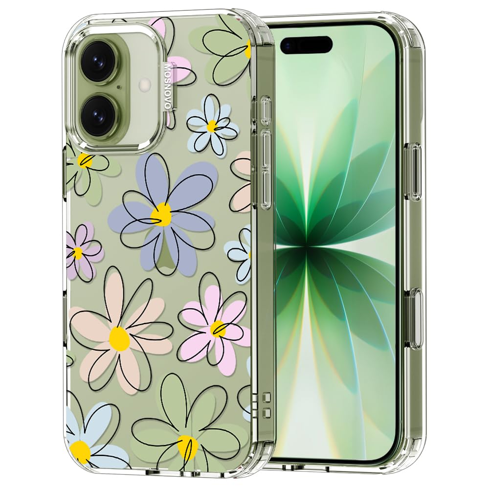 MOSNOVO for iPhone 17 Case | Military Grade 6.6ft Drop Tested | Camera Control | Clear with Linear Blooms Design