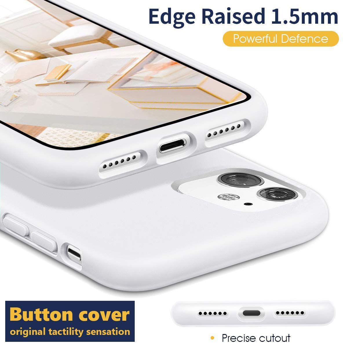 Icesword Iphone 11 Case White, Thin Liquid Silicone Case, Soft Silk Microfiber Cloth, Matte Pure White, Gel Rubber Full Body, Co