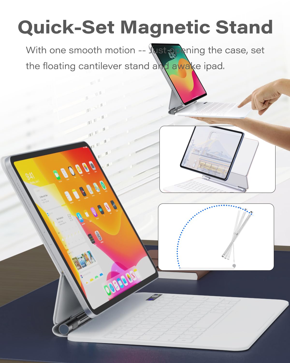 Zenlu Ipad Pro 11 Inch Case With Keyboard White, Magic Keyboard, Multi Touch Trackpad, Floating Cantilever Stand, Smart Backlit