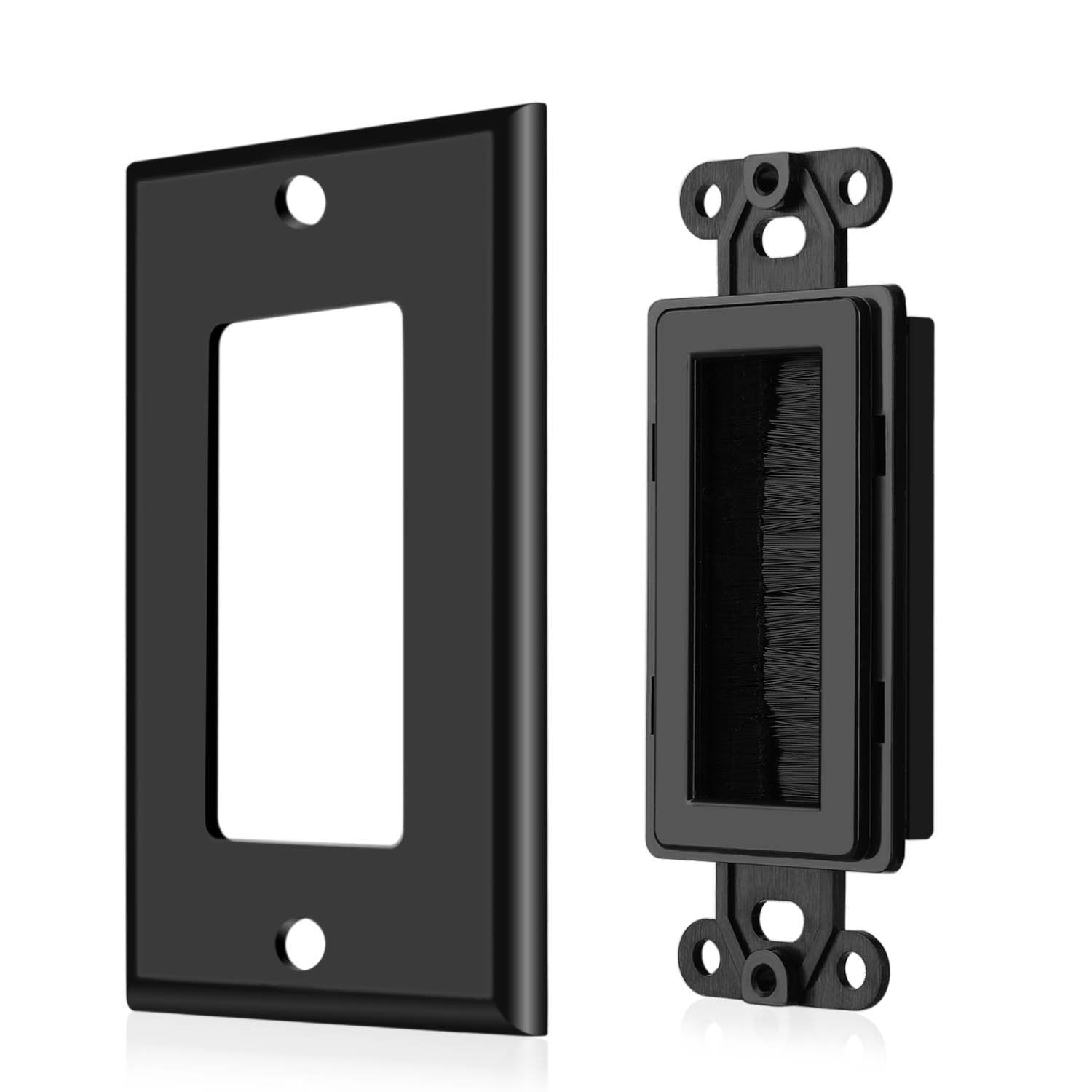 Tnp Brush Wall Plate (5 Pack)   Single Gang Cable Entry Access Brush Bristles Style Strap Opening Port Insert Socket Wiring Plug