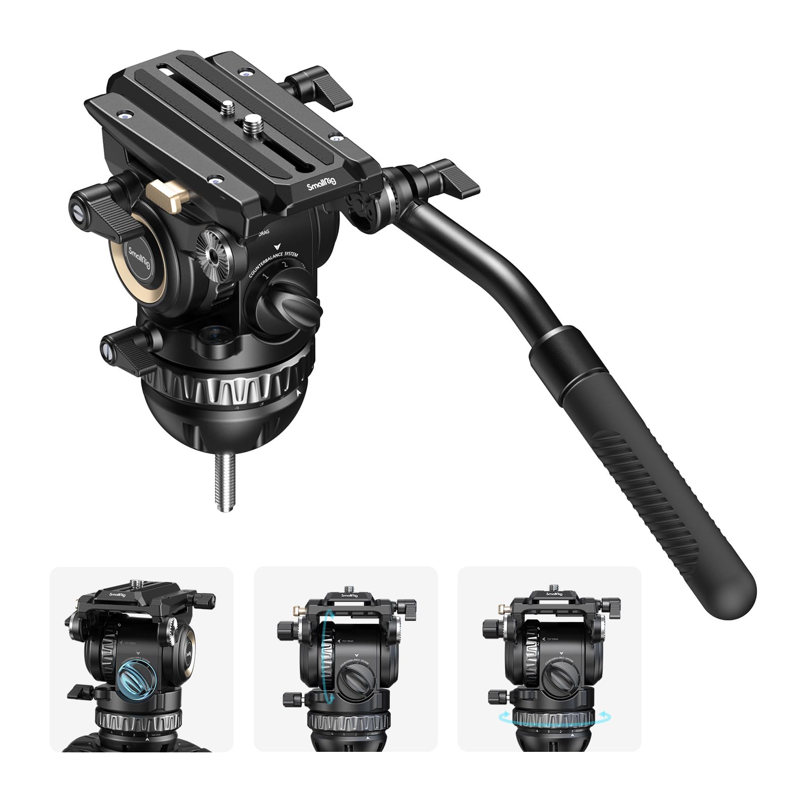 SmallRig PH8 Professional Fluid Video Head with 6-Step Counterbalance, 4-Step Pan/Tilt Hydraulic Damping, Detachable Handle, QR 
