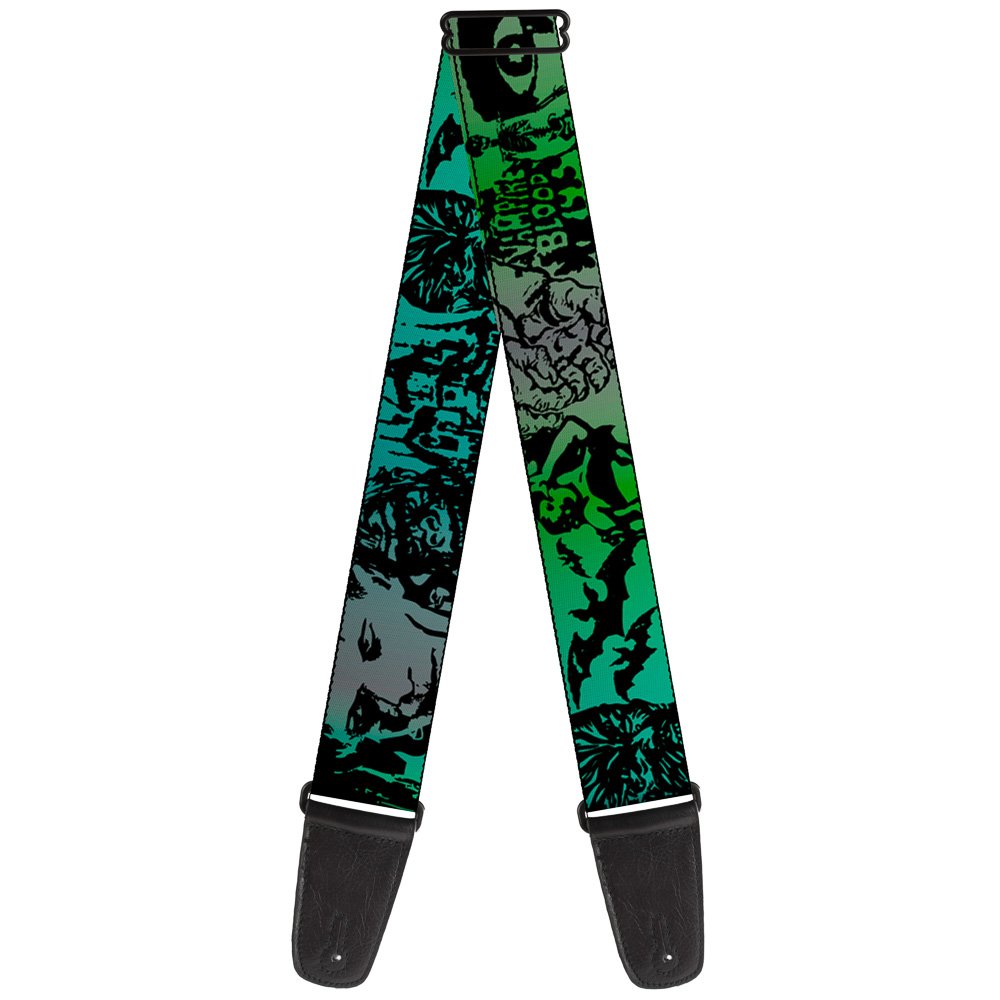 BuckleDown Guitar Strap Retro Monster Aqua Black 2 Inches Wide