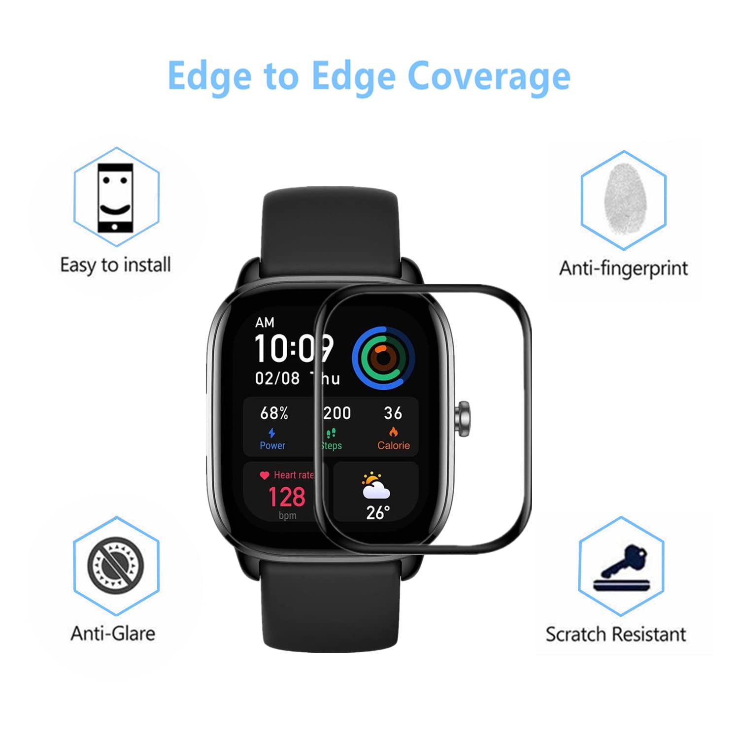 Aemus Screen Protector Compatible For Amazfit Gts 4 Mini Smart Watch (3 Pack) 3D Curved Protective Film Anti Scratch Protective