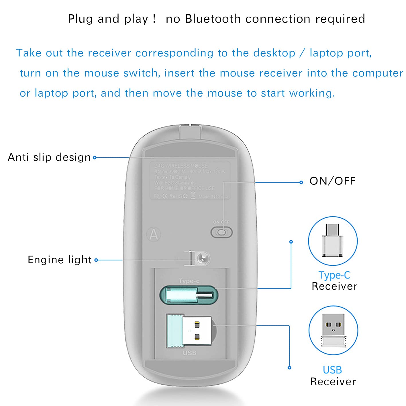 Jetta Wireless Mouse For Macbook Pro, Macbook Air, Laptop, Desktop, Chromebook, Win7/8/10/11, Pc   Silver