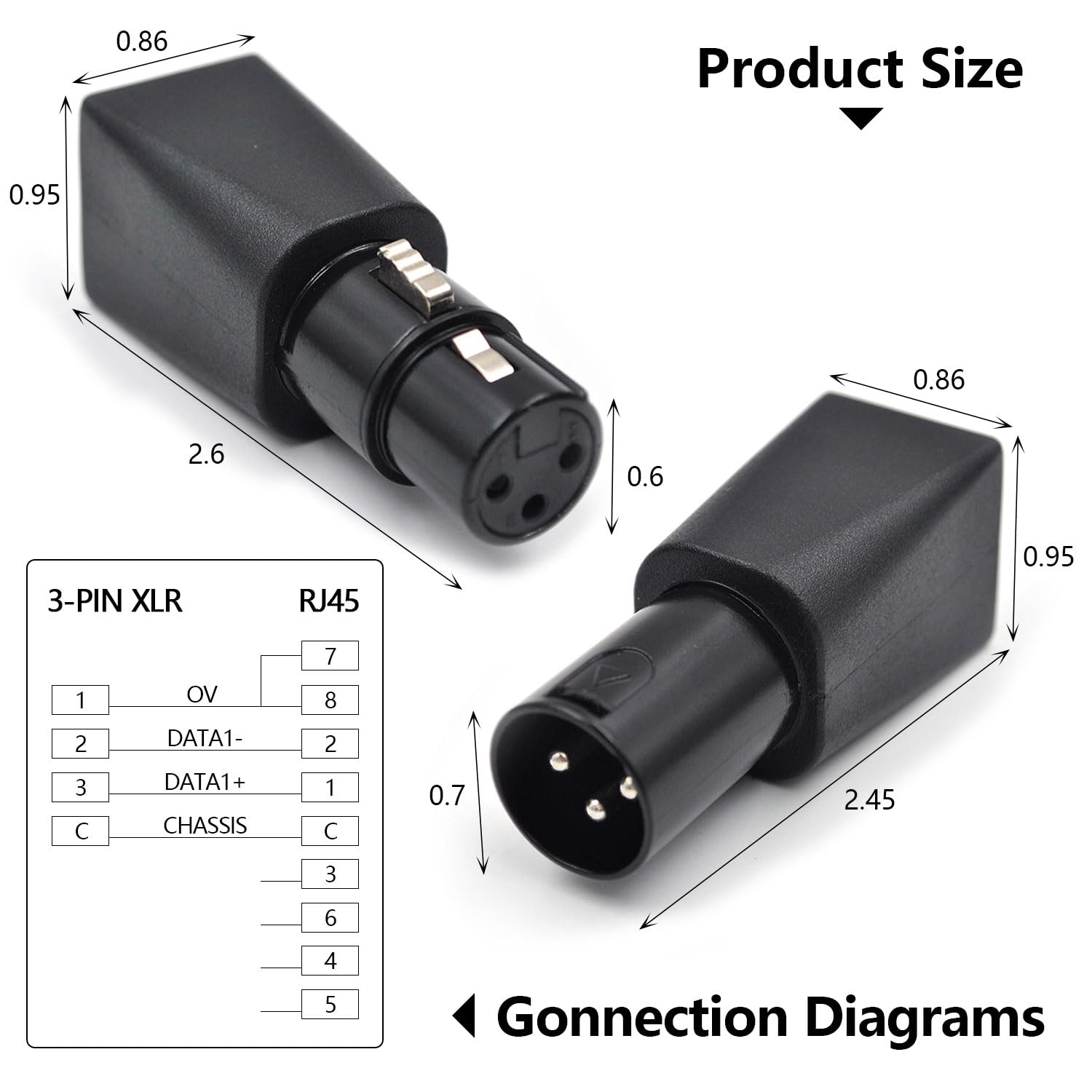 Zhupoub (4Pack) Fmale 3 Pin Xlr Adapter Plug Dmx To Rj45 Connector To Ethernet, Black