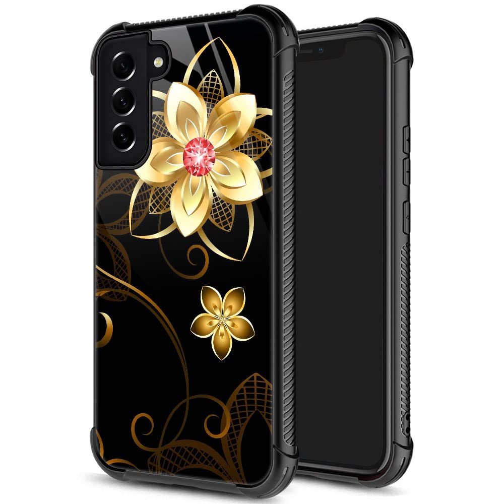 Samsung Galaxy S21 Case,The Golden Flower 2 Galaxy S21 5G Cases For Girls,Pattern Design Shockproof Anti Scratch Organic Glass C
