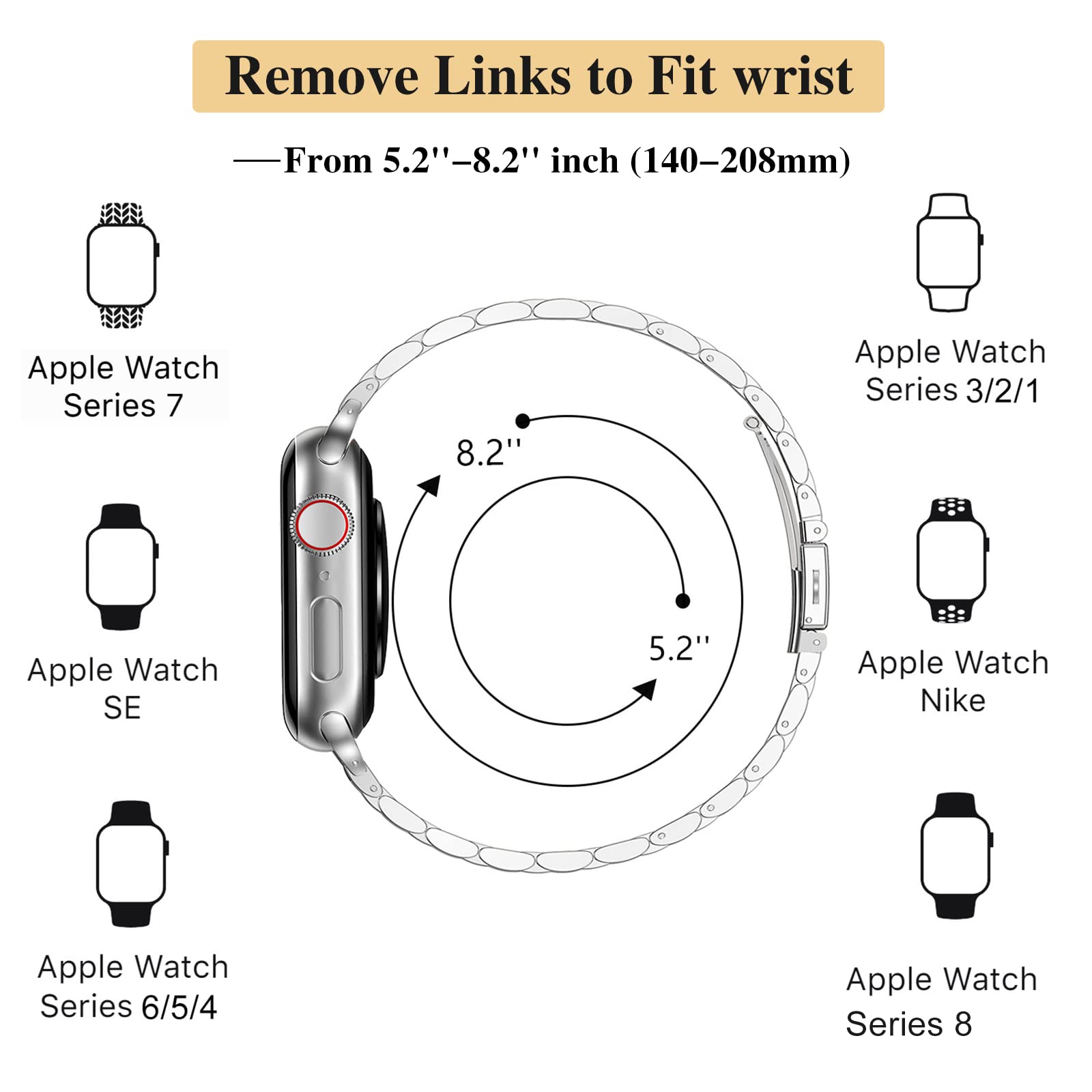 Miohhr Slim Metal Band Compatible With Apple Watch Band 41Mm 40Mm 38,Mm,Dressy Stainless Steel Chain Strap For Women Iwatch Band