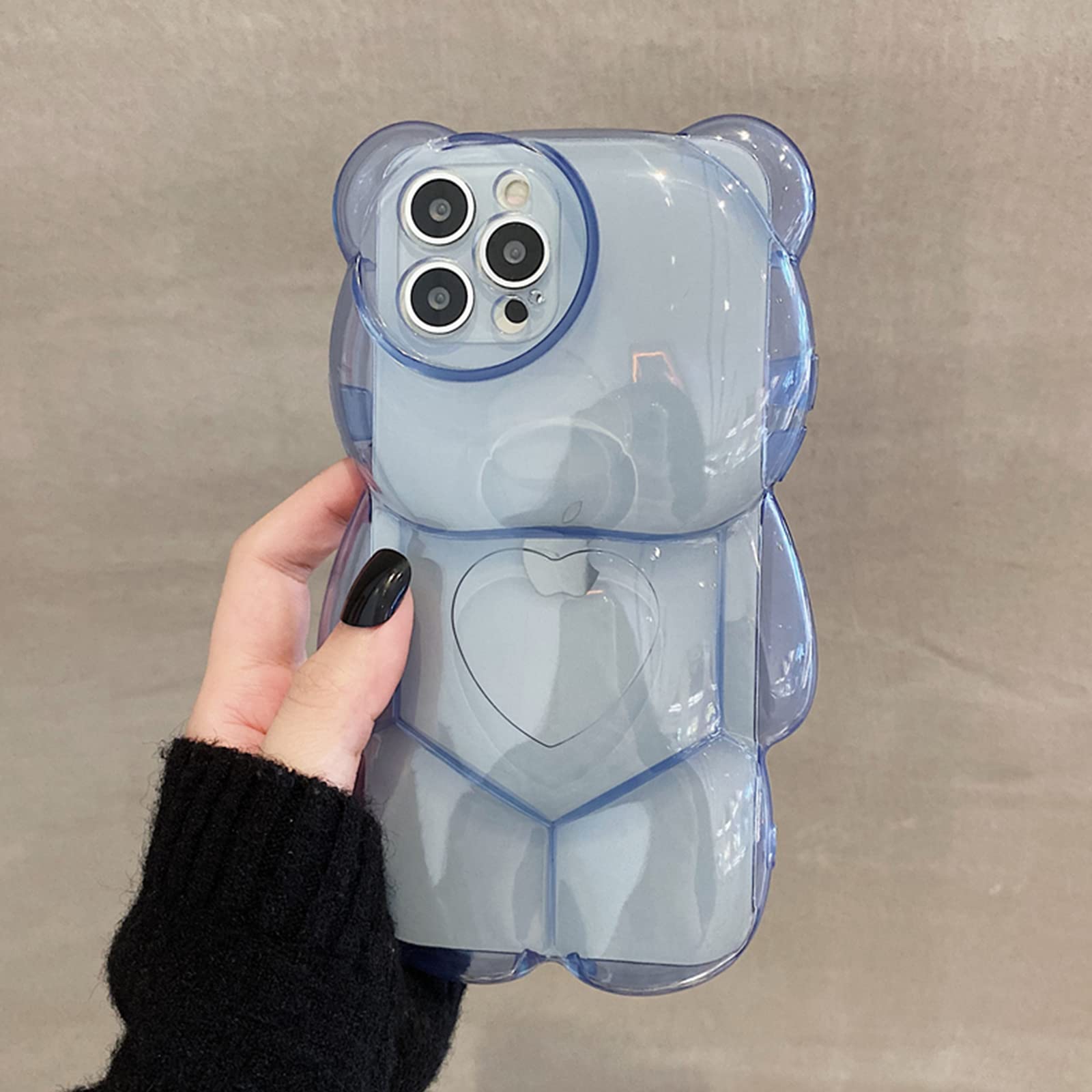 Ywyuhe Bear Phone Case Compatible With Iphone 12 Pro Max Case, Cute 3D Clear Blue Bear Case, Shockproof Kpop Cartoon Bear Phone