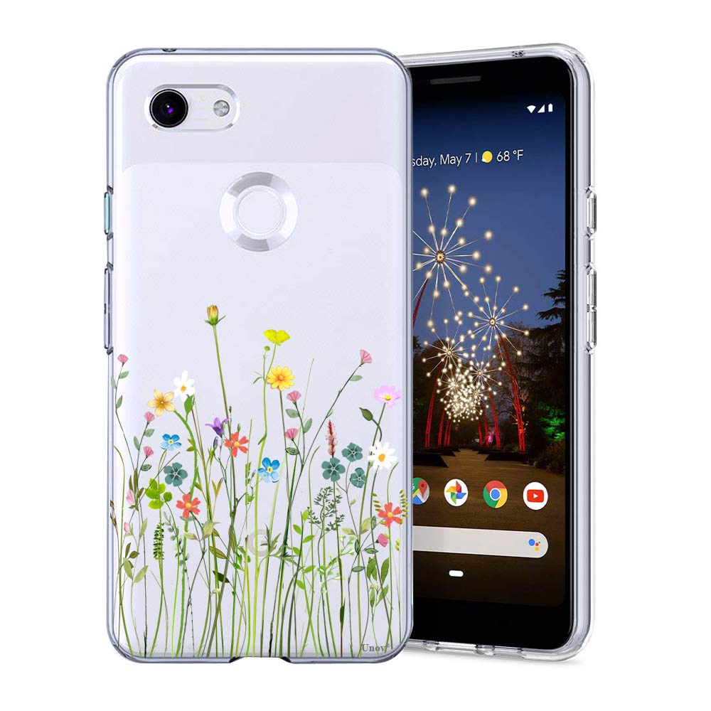 Unov Pixel 3a Case Clear with Design Soft TPU Shock Absorption Slim Embossed Pattern Protective Back Cover for Pixel 3a 5.6 inch